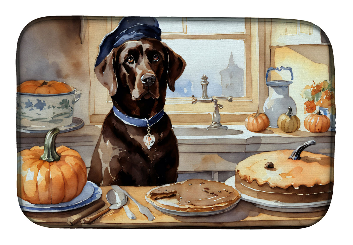 Buy this Chocolate Lab Fall Kitchen Pumpkins Dish Drying Mat