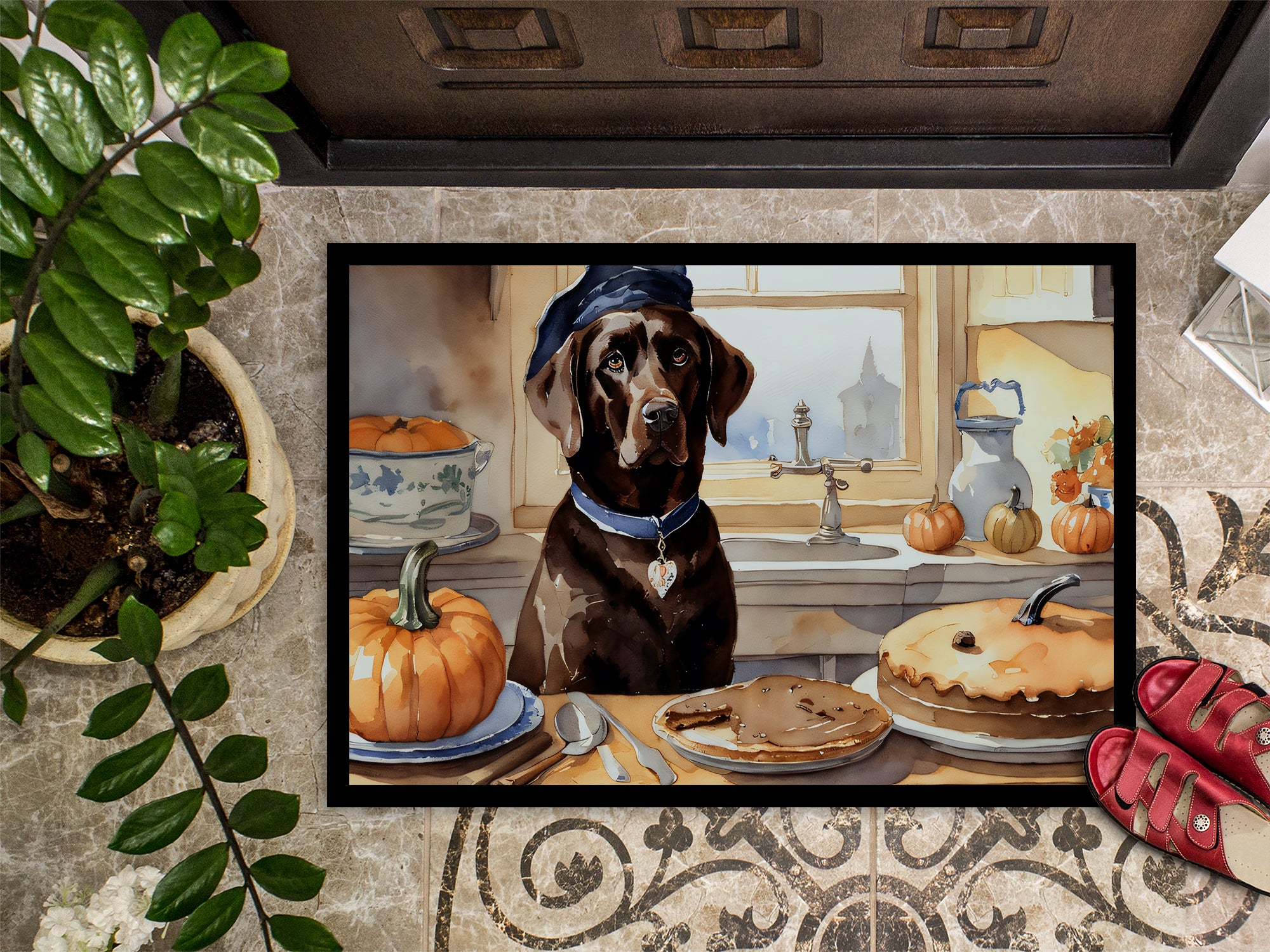 Chocolate Lab Fall Kitchen Pumpkins Indoor or Outdoor Mat 24x36  the-store.com.
