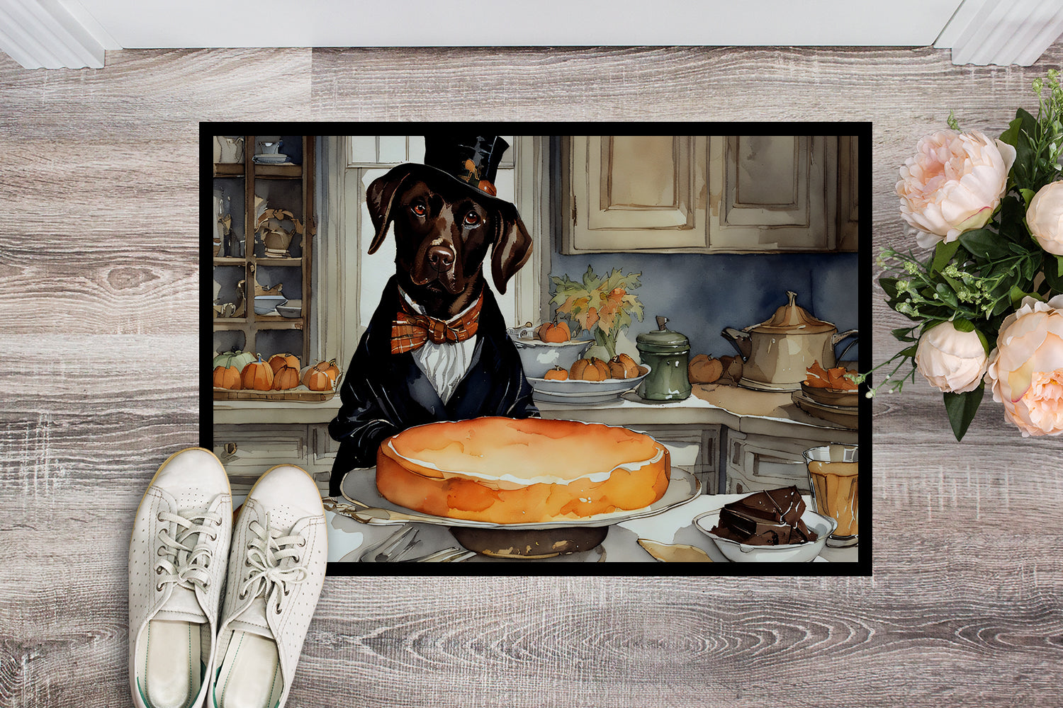 Buy this Chocolate Lab Fall Kitchen Pumpkins Doormat 18x27