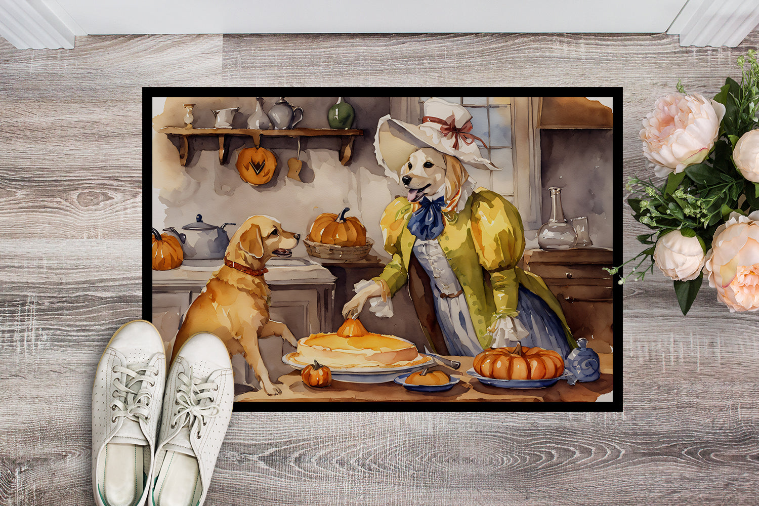 Buy this Yellow Lab Fall Kitchen Pumpkins Doormat 18x27