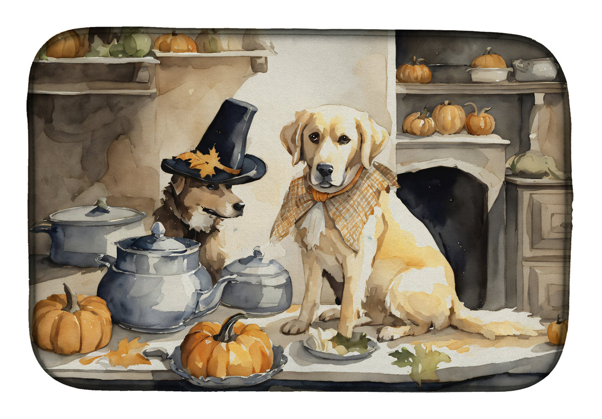 Buy this Yellow Lab Fall Kitchen Pumpkins Dish Drying Mat