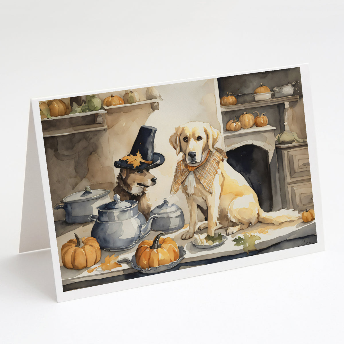 Buy this Yellow Lab Fall Kitchen Pumpkins Greeting Cards and Envelopes Pack of 8