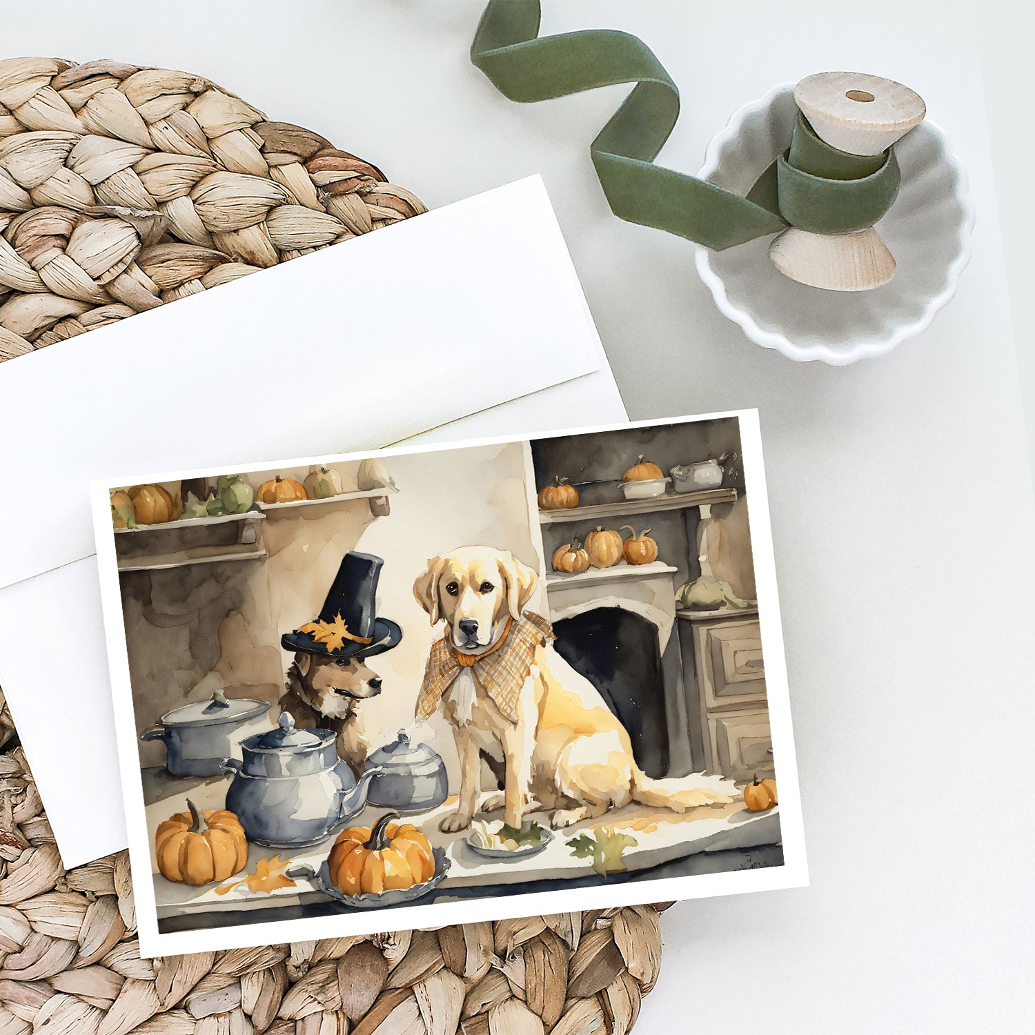 Yellow Lab Fall Kitchen Pumpkins Greeting Cards and Envelopes Pack of 8