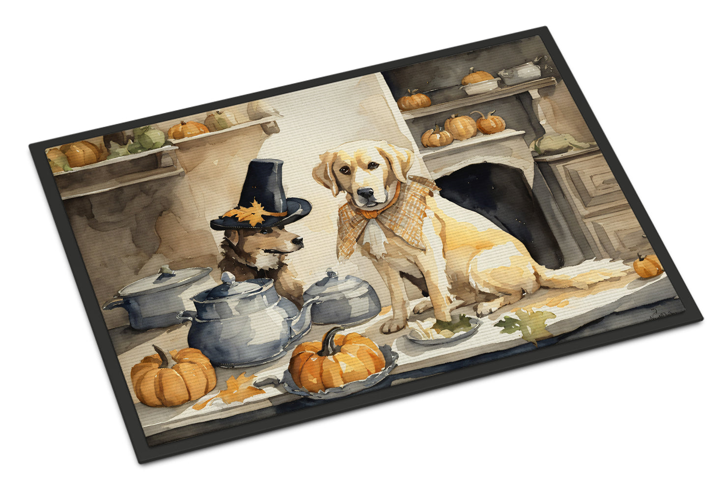 Buy this Yellow Lab Fall Kitchen Pumpkins Indoor or Outdoor Mat 24x36