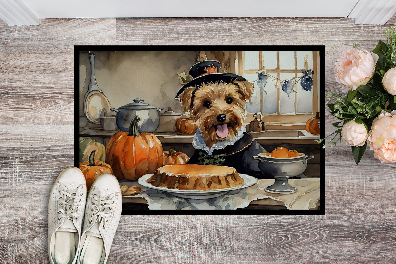 Lakeland Terrier Fall Kitchen Pumpkins Indoor or Outdoor Mat 24x36