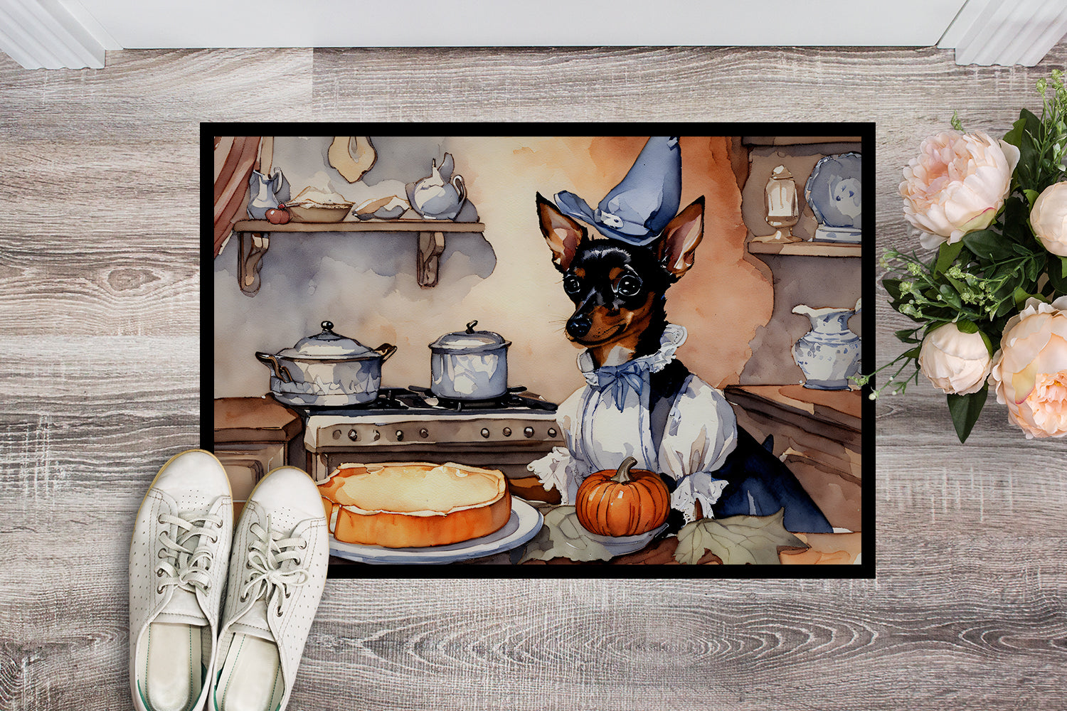 Buy this Miniature Pinscher Fall Kitchen Pumpkins Indoor or Outdoor Mat 24x36