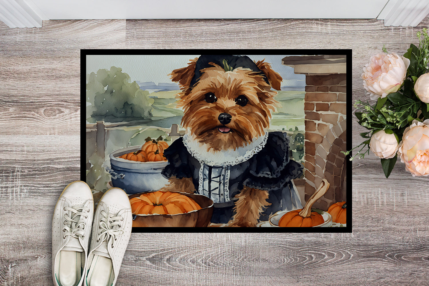 Norfolk Terrier Fall Kitchen Pumpkins Indoor or Outdoor Mat 24x36  the-store.com.