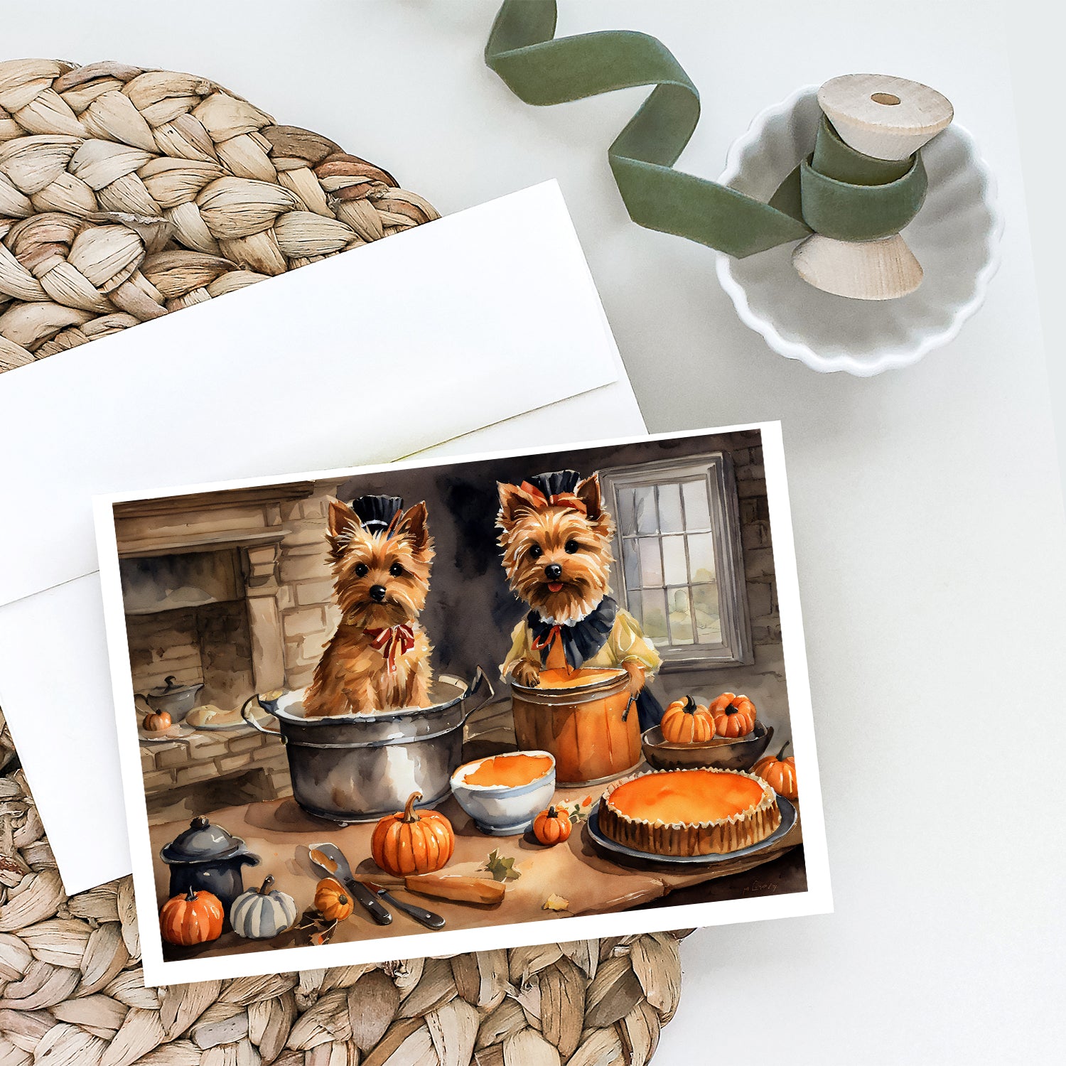 Norwich Terrier Fall Kitchen Pumpkins Greeting Cards and Envelopes Pack of 8  the-store.com.