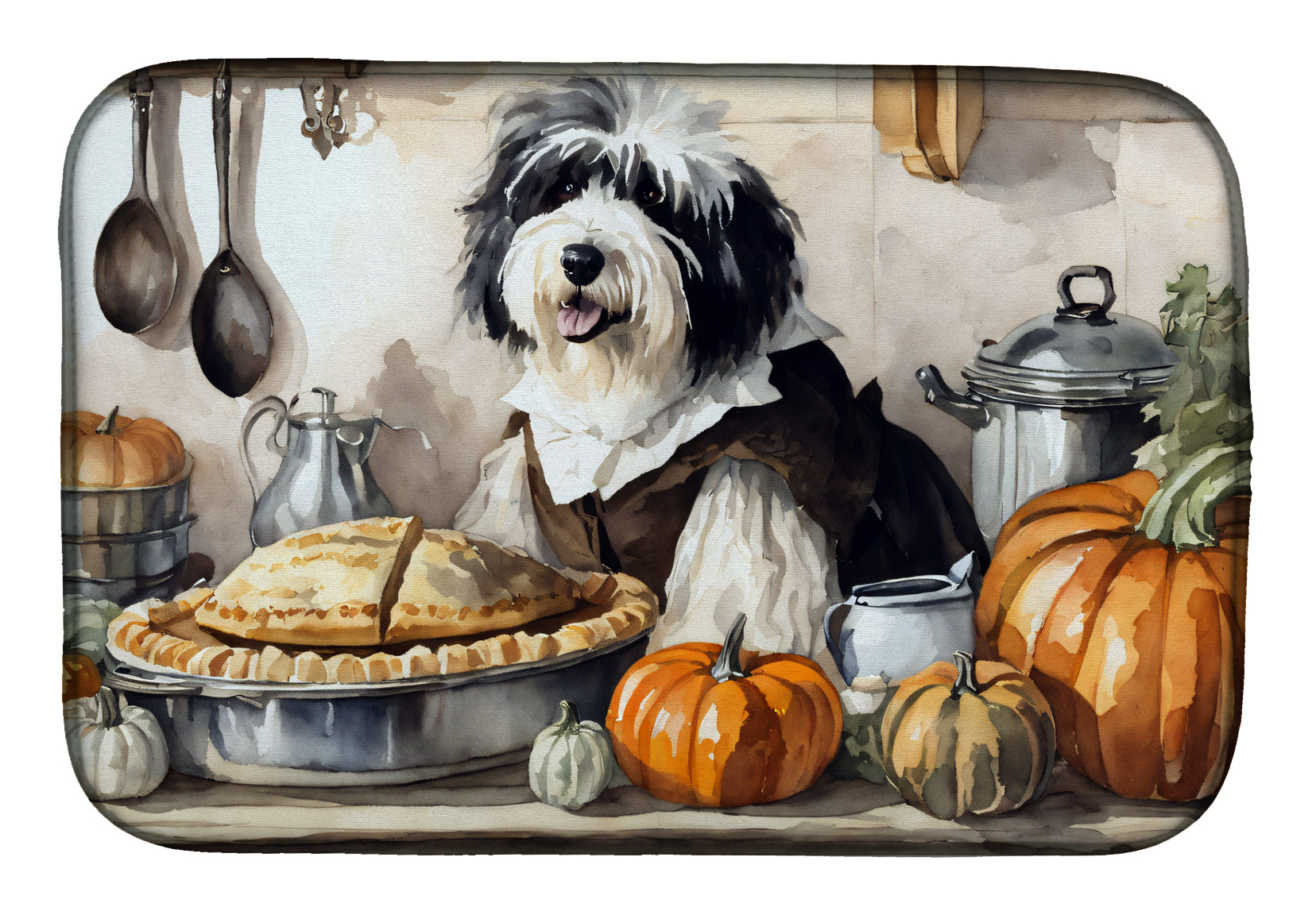 Buy this Old English Sheepdog Fall Kitchen Pumpkins Dish Drying Mat