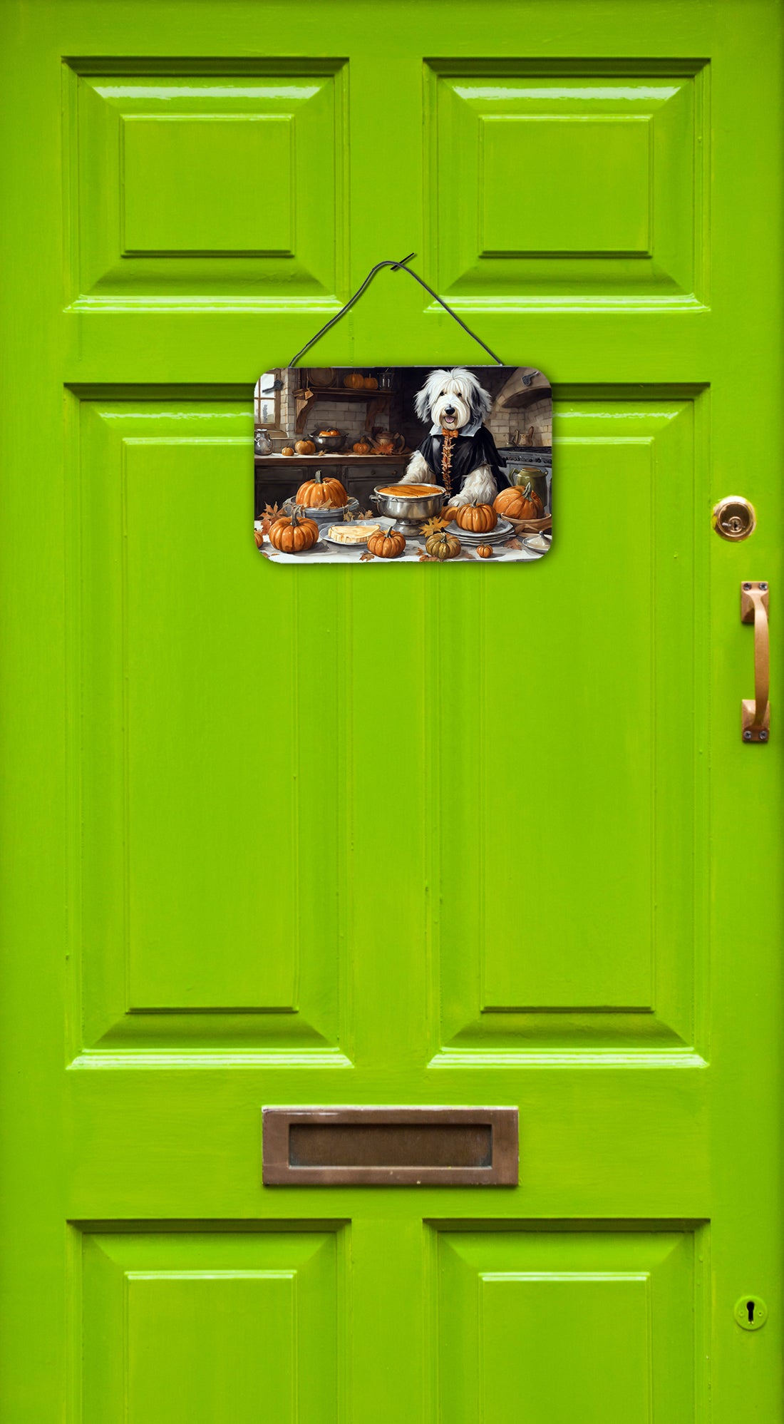 Old English Sheepdog Fall Kitchen Pumpkins Wall or Door Hanging Prints