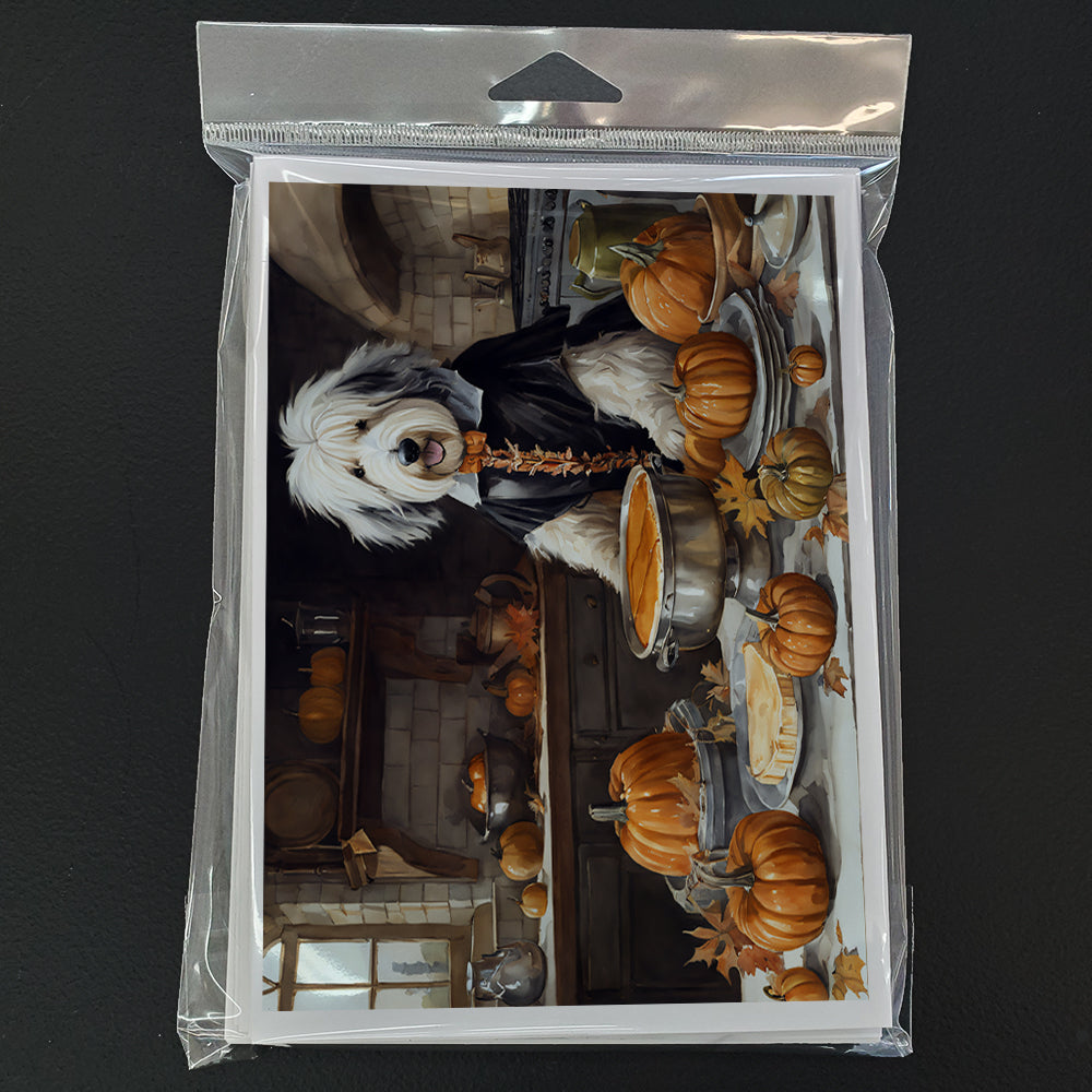Old English Sheepdog Fall Kitchen Pumpkins Greeting Cards and Envelopes Pack of 8  the-store.com.