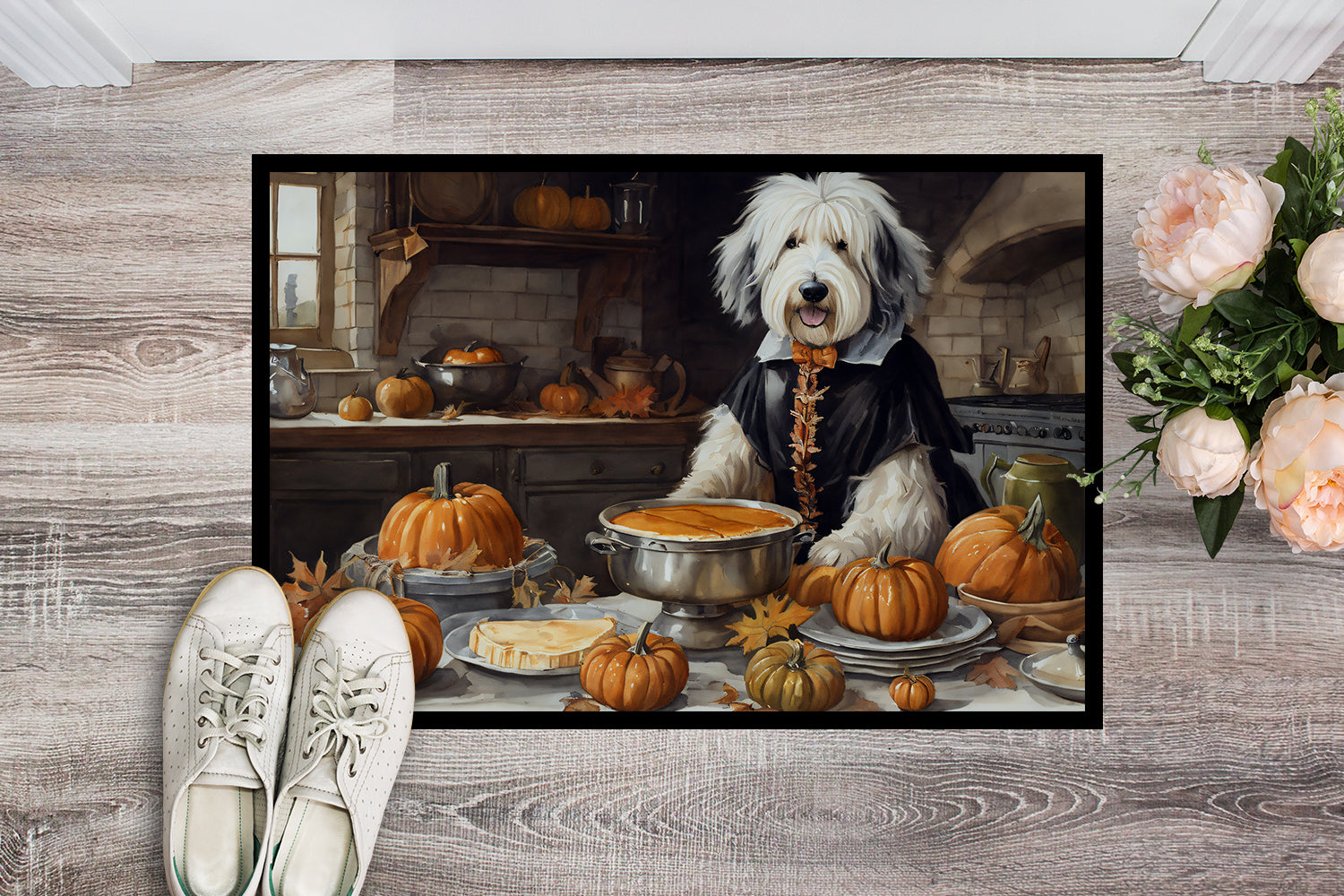 Buy this Old English Sheepdog Fall Kitchen Pumpkins Indoor or Outdoor Mat 24x36