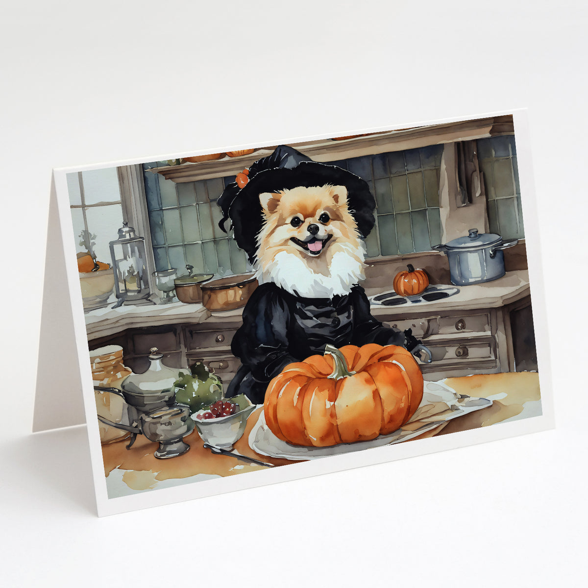 Buy this Pomeranian Fall Kitchen Pumpkins Greeting Cards and Envelopes Pack of 8