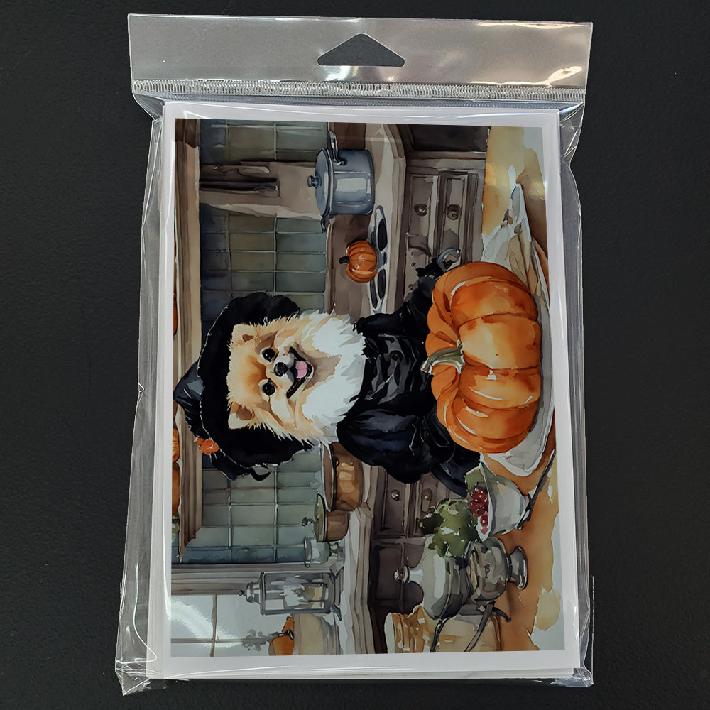 Pomeranian Fall Kitchen Pumpkins Greeting Cards and Envelopes Pack of 8  the-store.com.