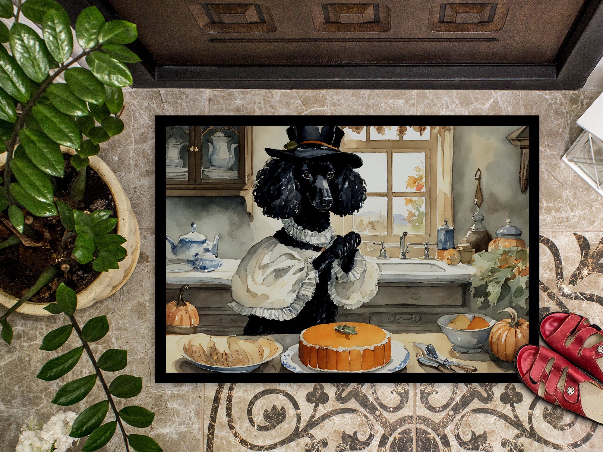 Poodle Fall Kitchen Pumpkins Indoor or Outdoor Mat 24x36  the-store.com.