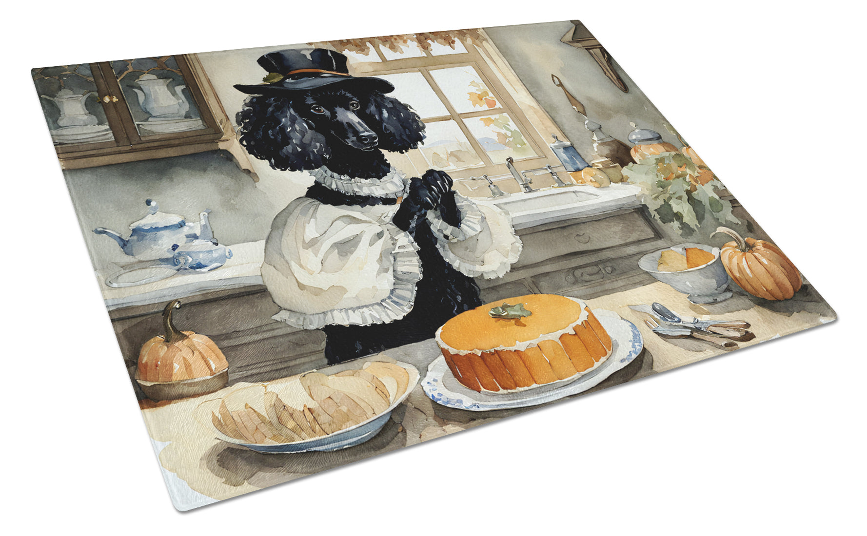 Buy this Poodle Fall Kitchen Pumpkins Glass Cutting Board Large