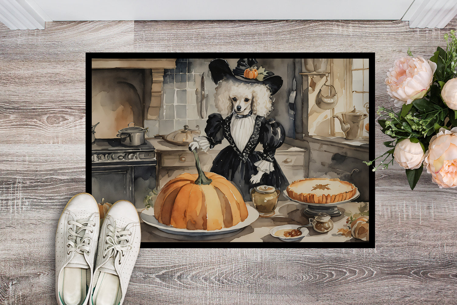 Poodle Fall Kitchen Pumpkins Indoor or Outdoor Mat 24x36