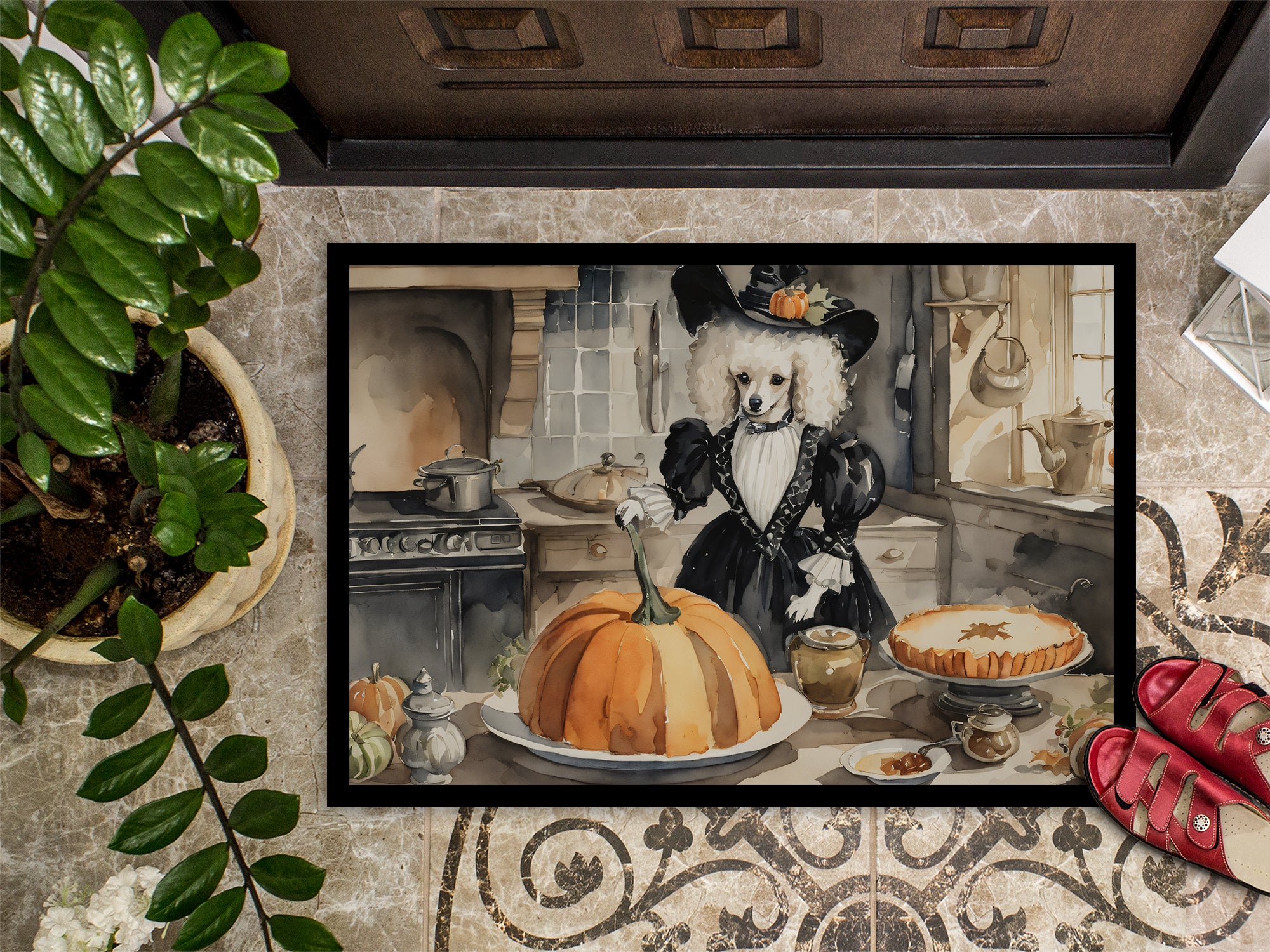 Poodle Fall Kitchen Pumpkins Indoor or Outdoor Mat 24x36  the-store.com.