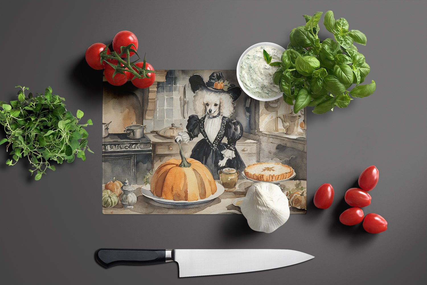 Poodle Fall Kitchen Pumpkins Glass Cutting Board Large  the-store.com.