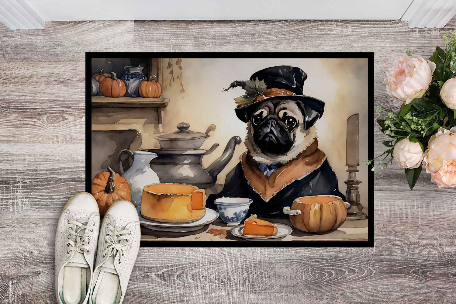 Pug Fall Kitchen Pumpkins Indoor or Outdoor Mat 24x36