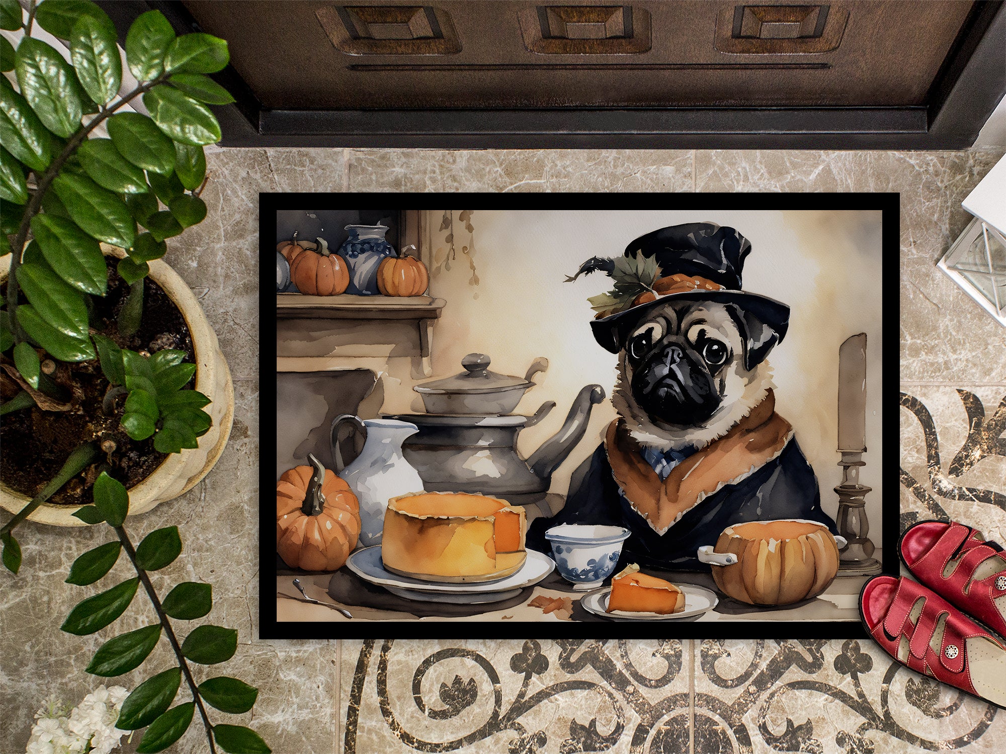 Pug Fall Kitchen Pumpkins Indoor or Outdoor Mat 24x36