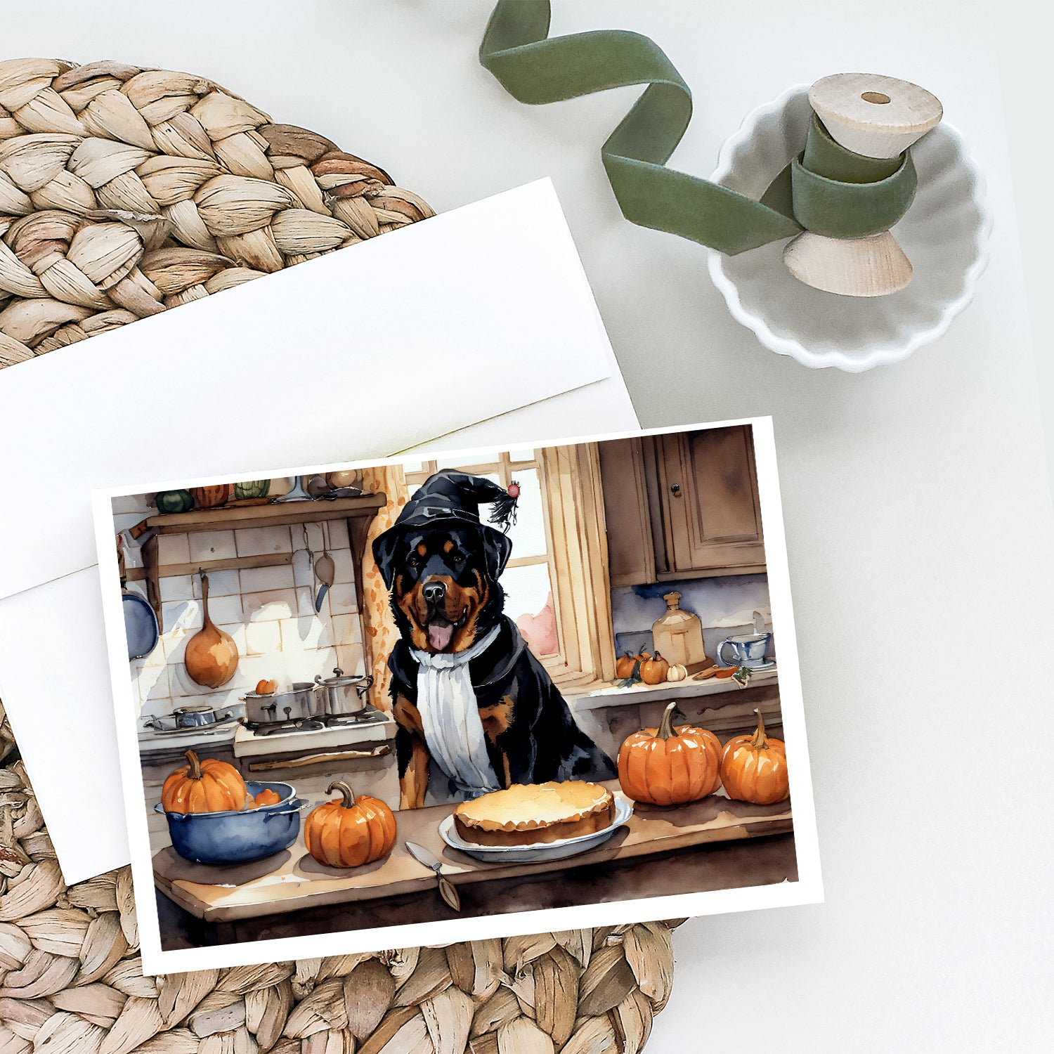 Rottweiler Fall Kitchen Pumpkins Greeting Cards and Envelopes Pack of 8  the-store.com.