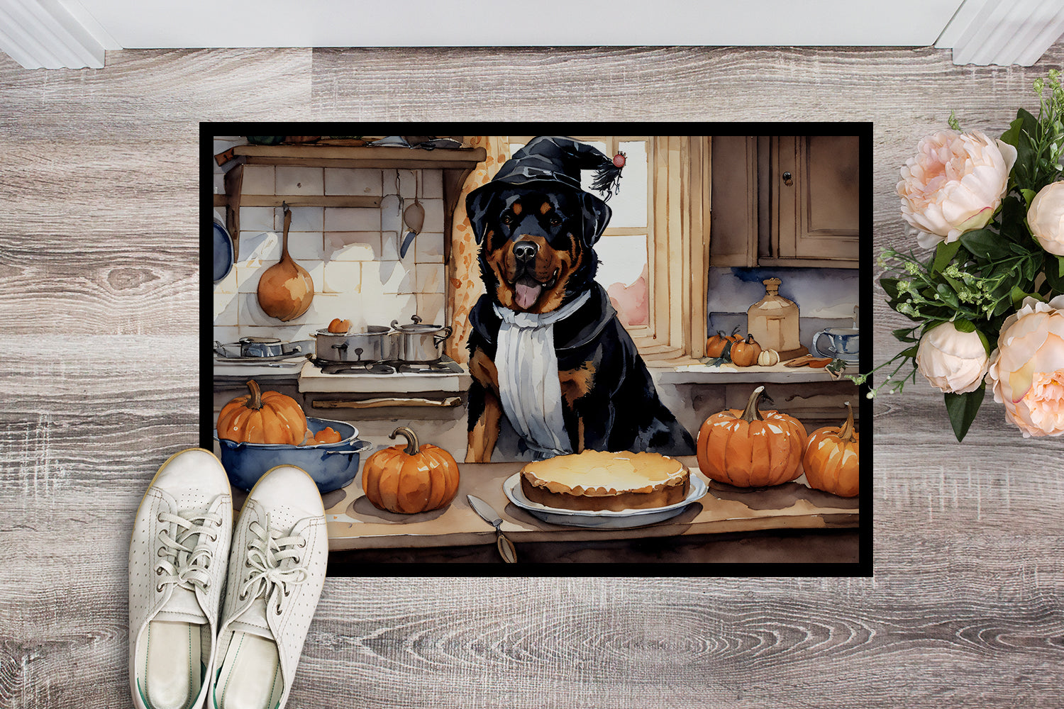 Buy this Rottweiler Fall Kitchen Pumpkins Indoor or Outdoor Mat 24x36