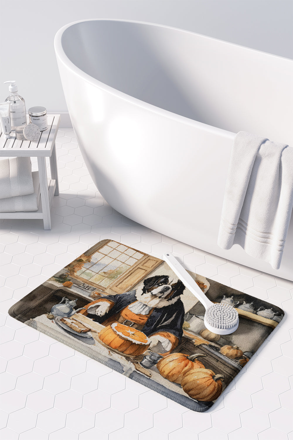 Saint Bernard Fall Kitchen Pumpkins Memory Foam Kitchen Mat