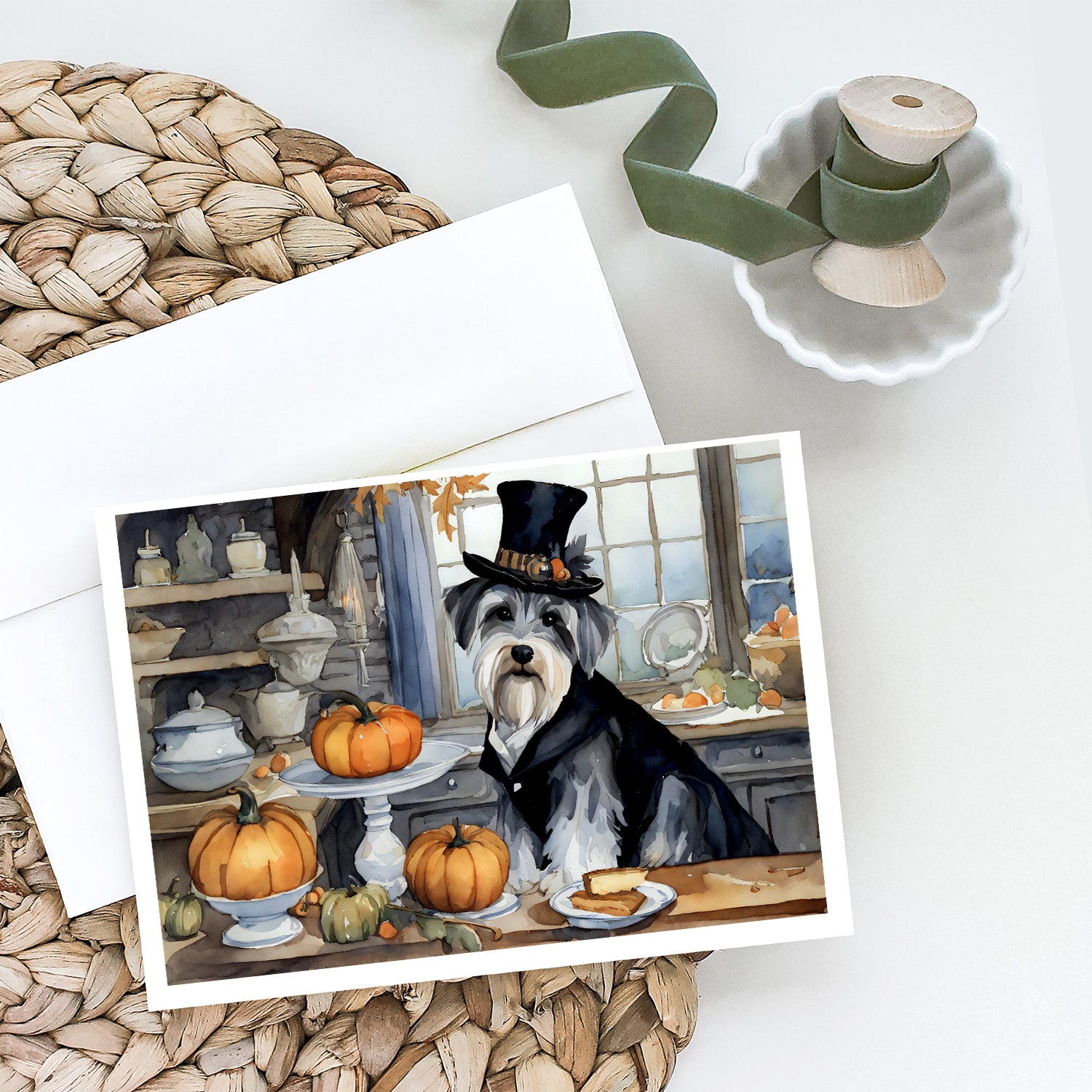 Schnauzer Fall Kitchen Pumpkins Greeting Cards and Envelopes Pack of 8  the-store.com.