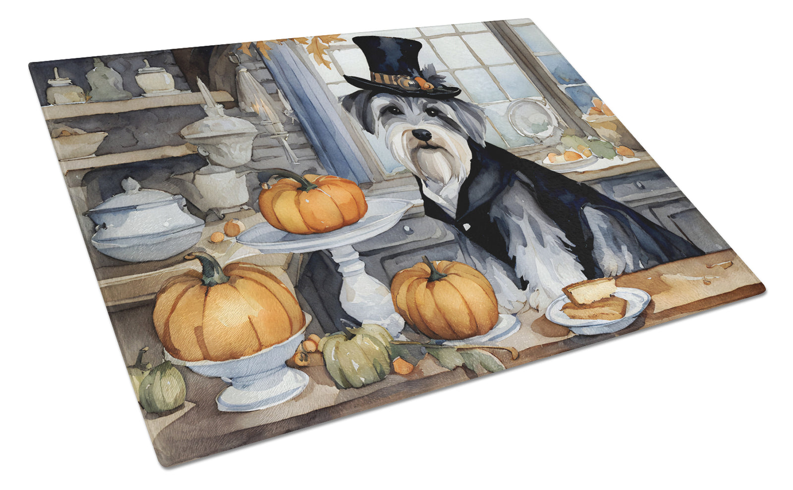 Buy this Schnauzer Fall Kitchen Pumpkins Glass Cutting Board Large