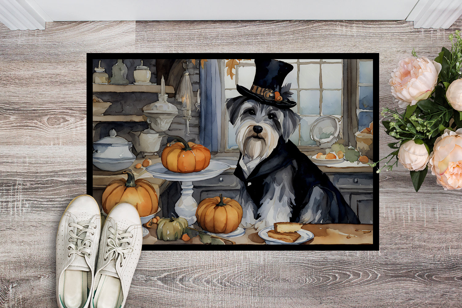 Schnauzer Fall Kitchen Pumpkins Doormat 18x27  the-store.com.