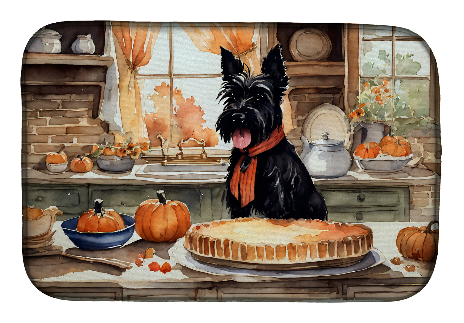 Buy this Scottish Terrier Fall Kitchen Pumpkins Dish Drying Mat