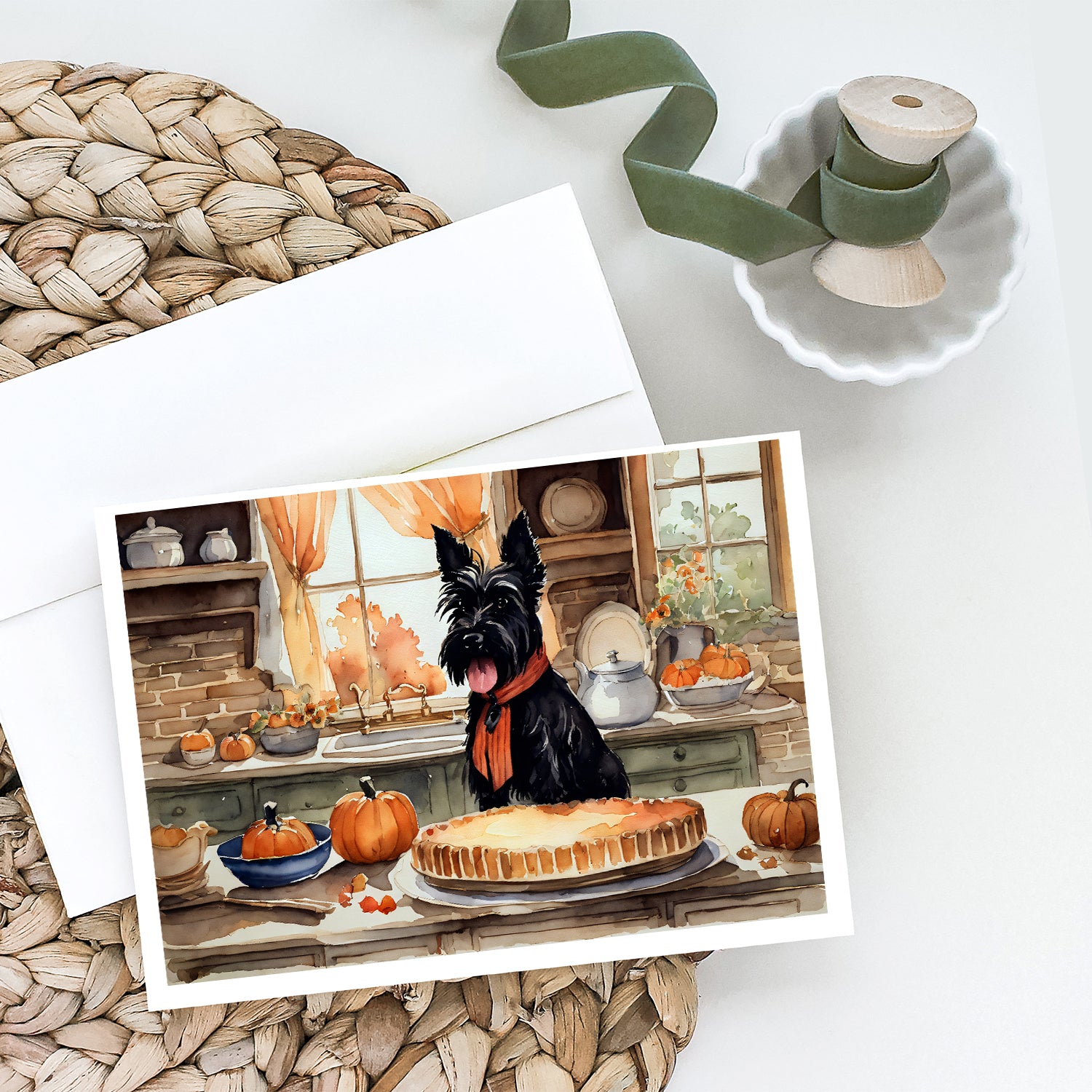 Buy this Scottish Terrier Fall Kitchen Pumpkins Greeting Cards and Envelopes Pack of 8