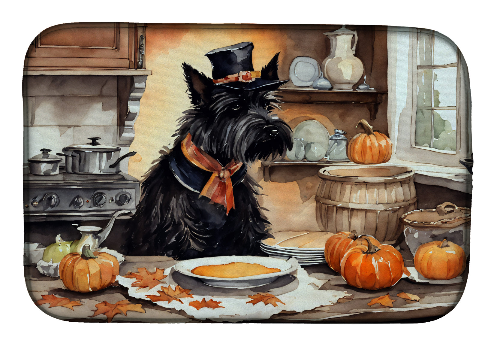 Buy this Scottish Terrier Fall Kitchen Pumpkins Dish Drying Mat