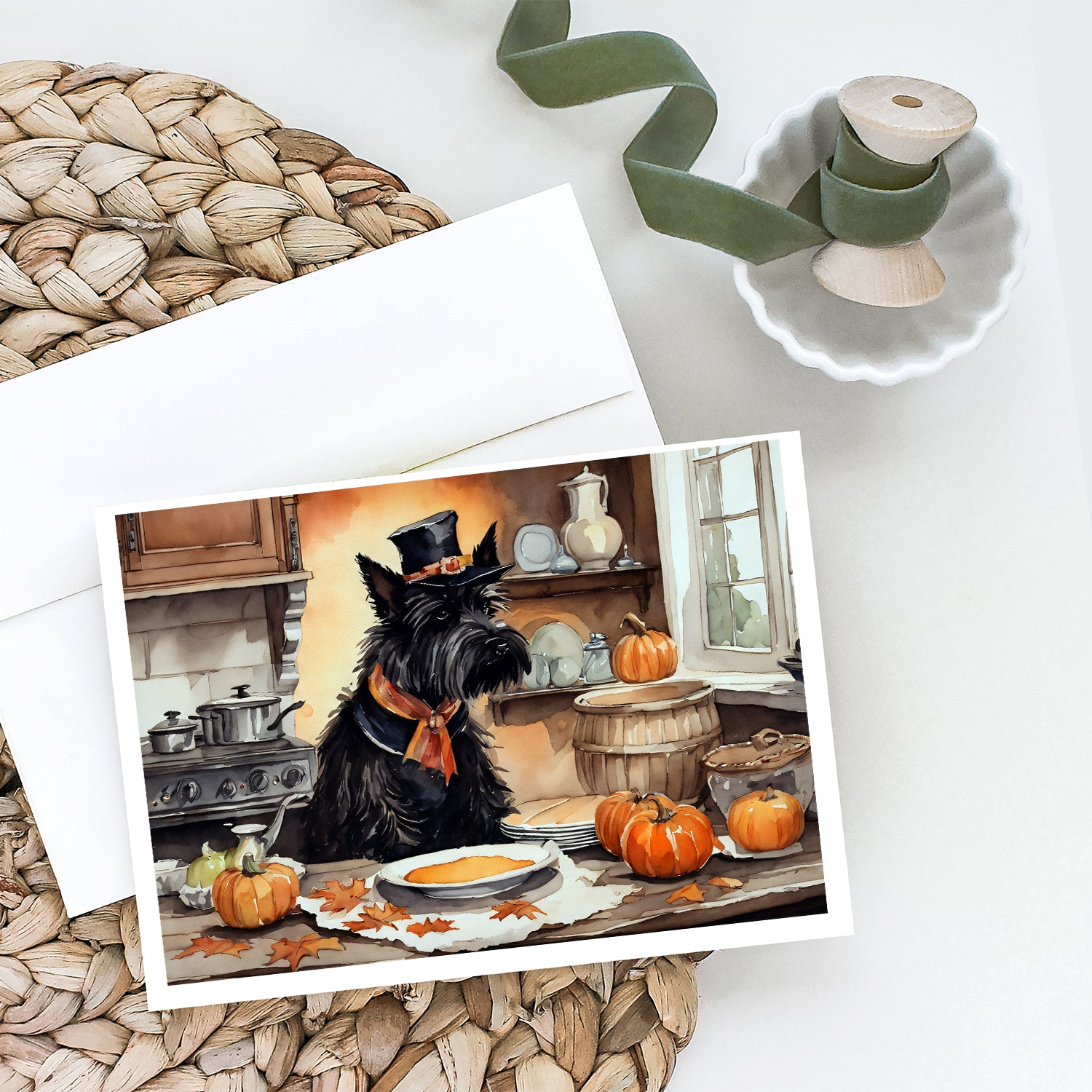 Buy this Scottish Terrier Fall Kitchen Pumpkins Greeting Cards and Envelopes Pack of 8