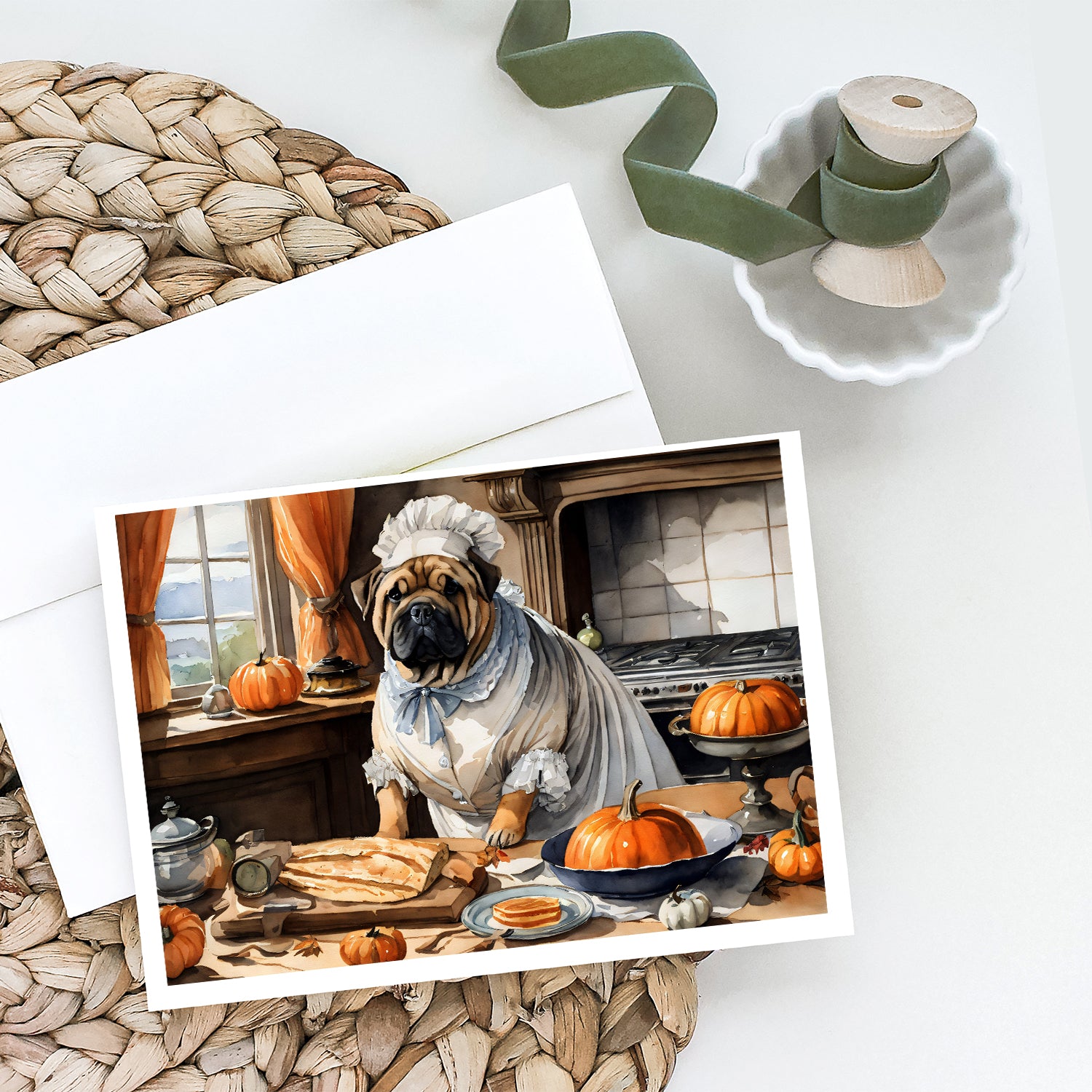 Shar Pei Fall Kitchen Pumpkins Greeting Cards and Envelopes Pack of 8  the-store.com.