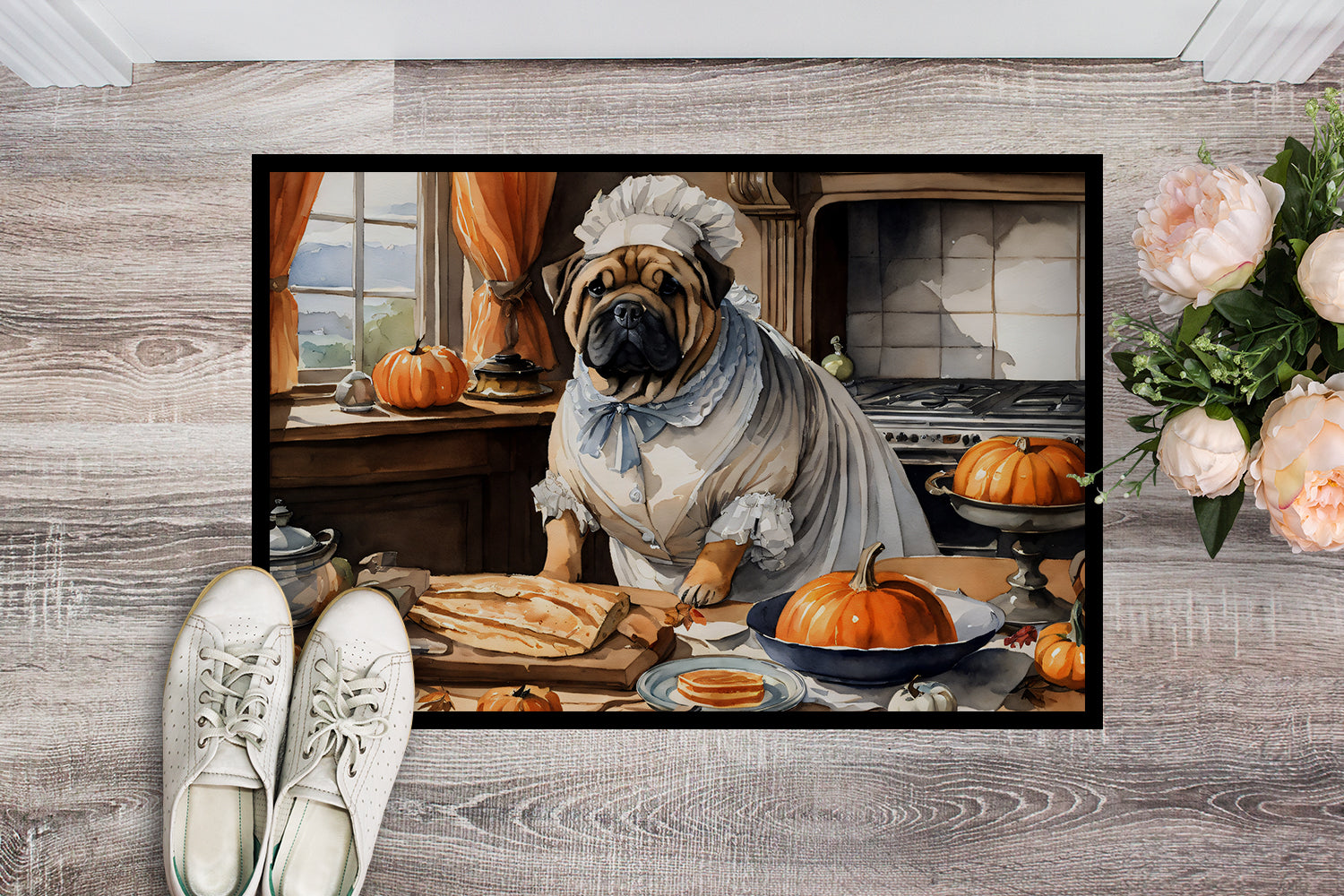 Buy this Shar Pei Fall Kitchen Pumpkins Doormat 18x27