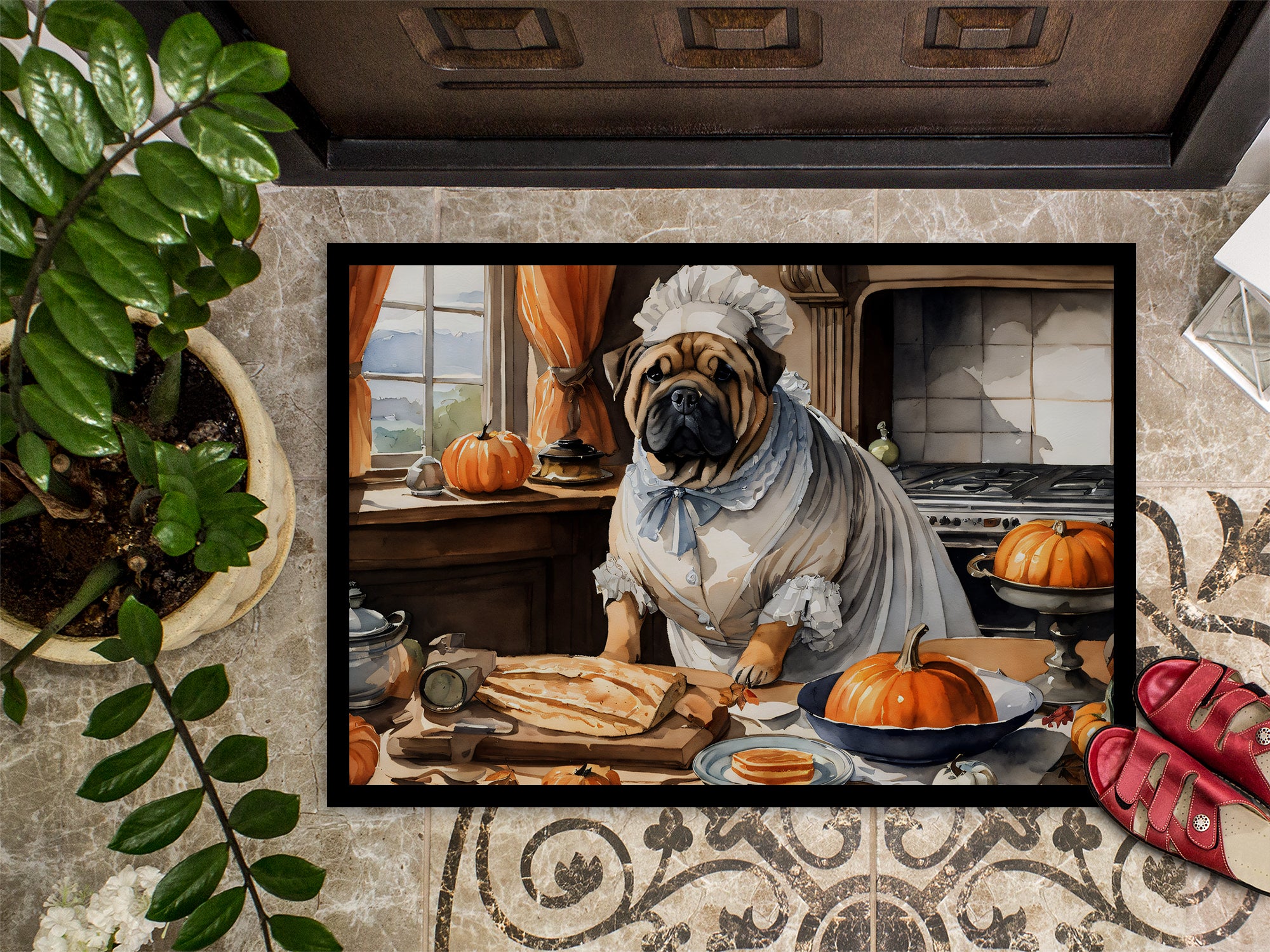 Shar Pei Fall Kitchen Pumpkins Doormat 18x27