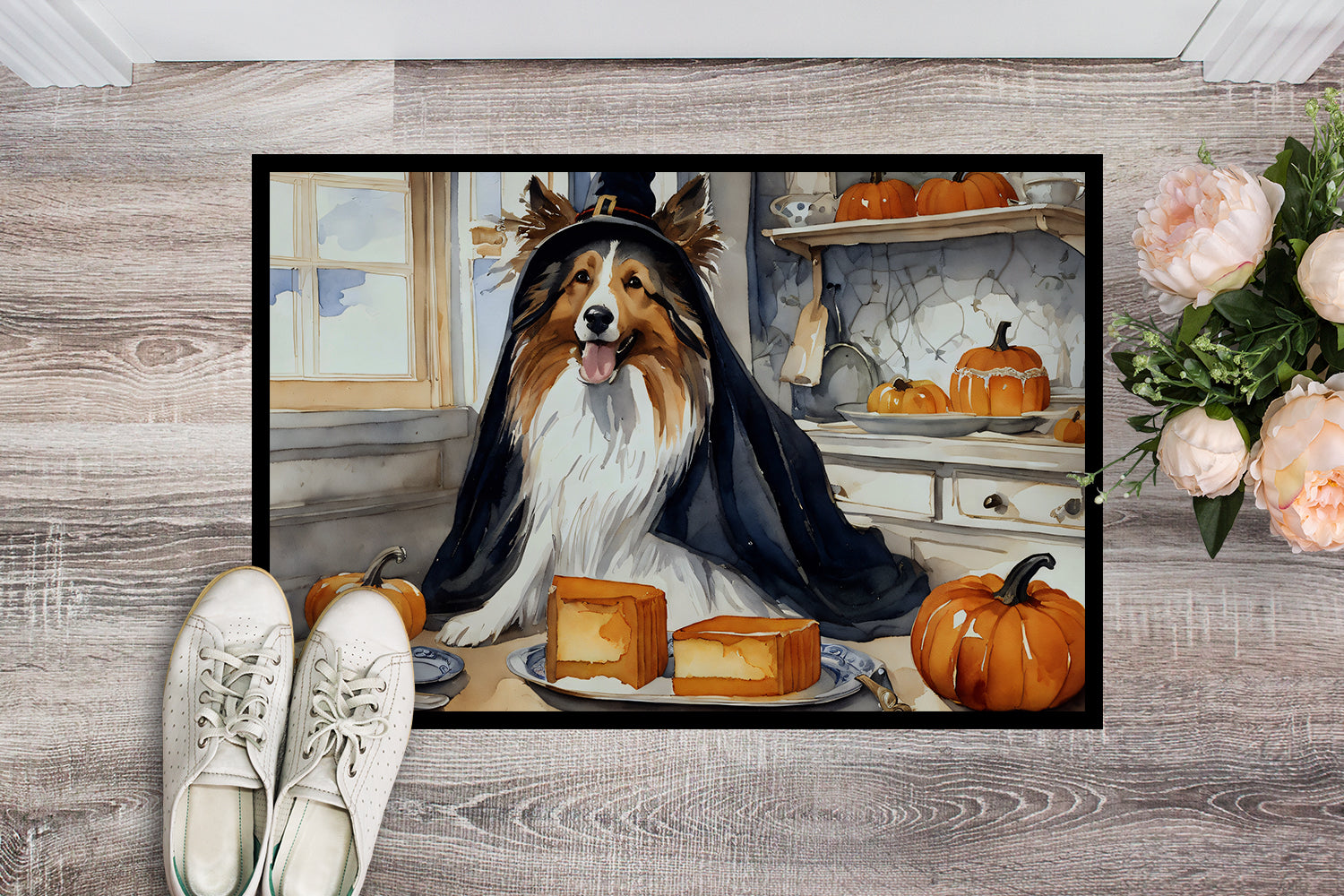 Buy this Sheltie Fall Kitchen Pumpkins Indoor or Outdoor Mat 24x36