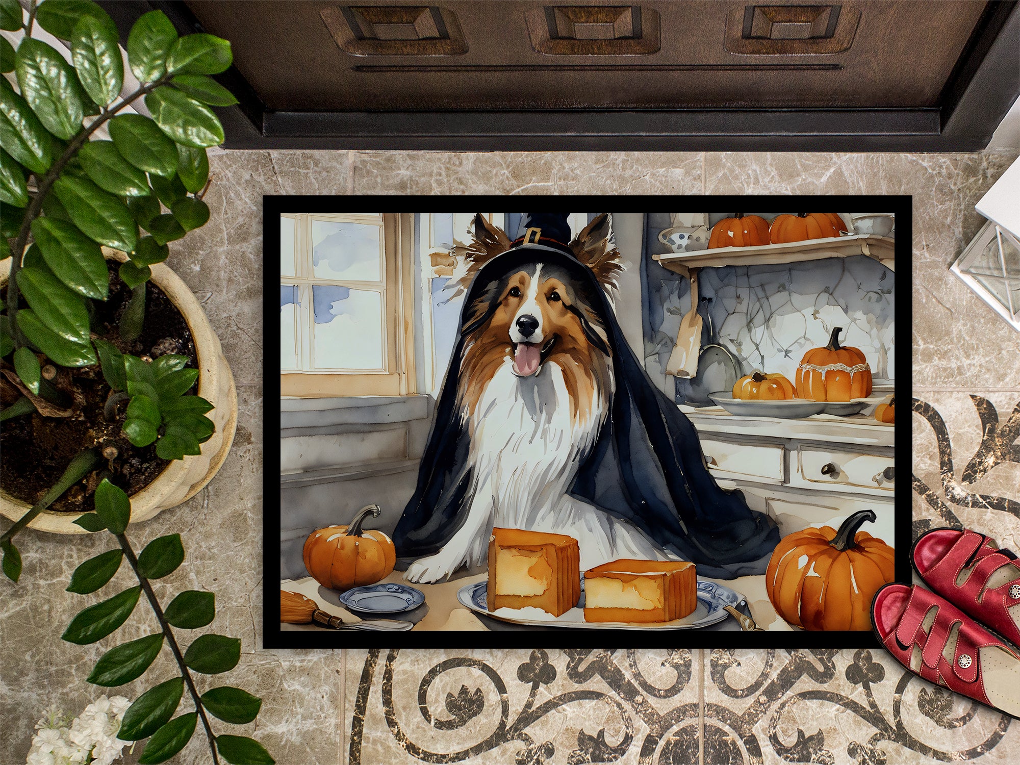 Sheltie Fall Kitchen Pumpkins Indoor or Outdoor Mat 24x36