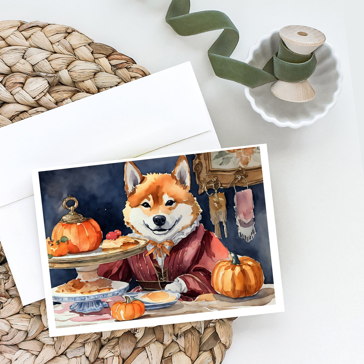 Shiba Inu Fall Kitchen Pumpkins Greeting Cards and Envelopes Pack of 8  the-store.com.