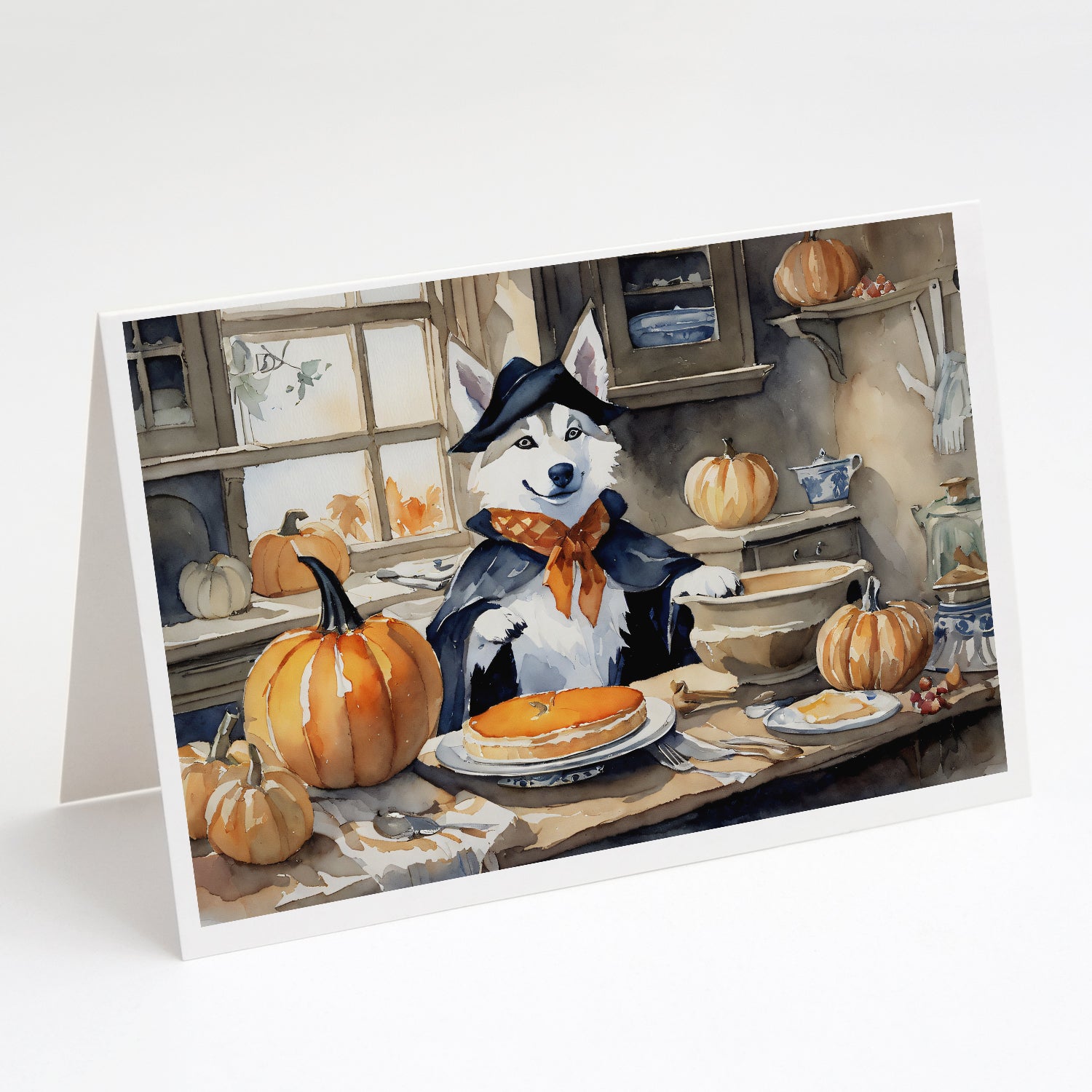 Buy this Siberian Husky Fall Kitchen Pumpkins Greeting Cards and Envelopes Pack of 8