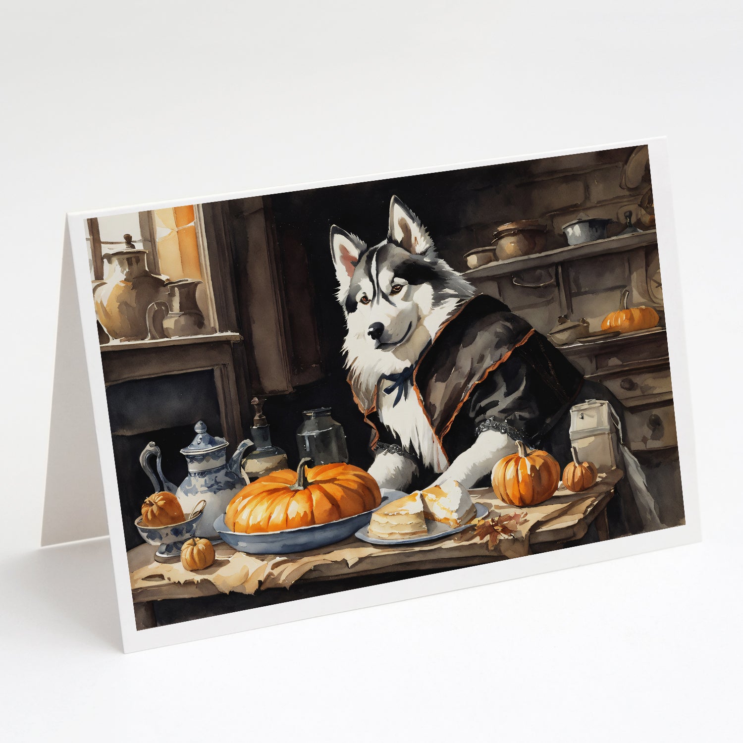 Buy this Siberian Husky Fall Kitchen Pumpkins Greeting Cards and Envelopes Pack of 8