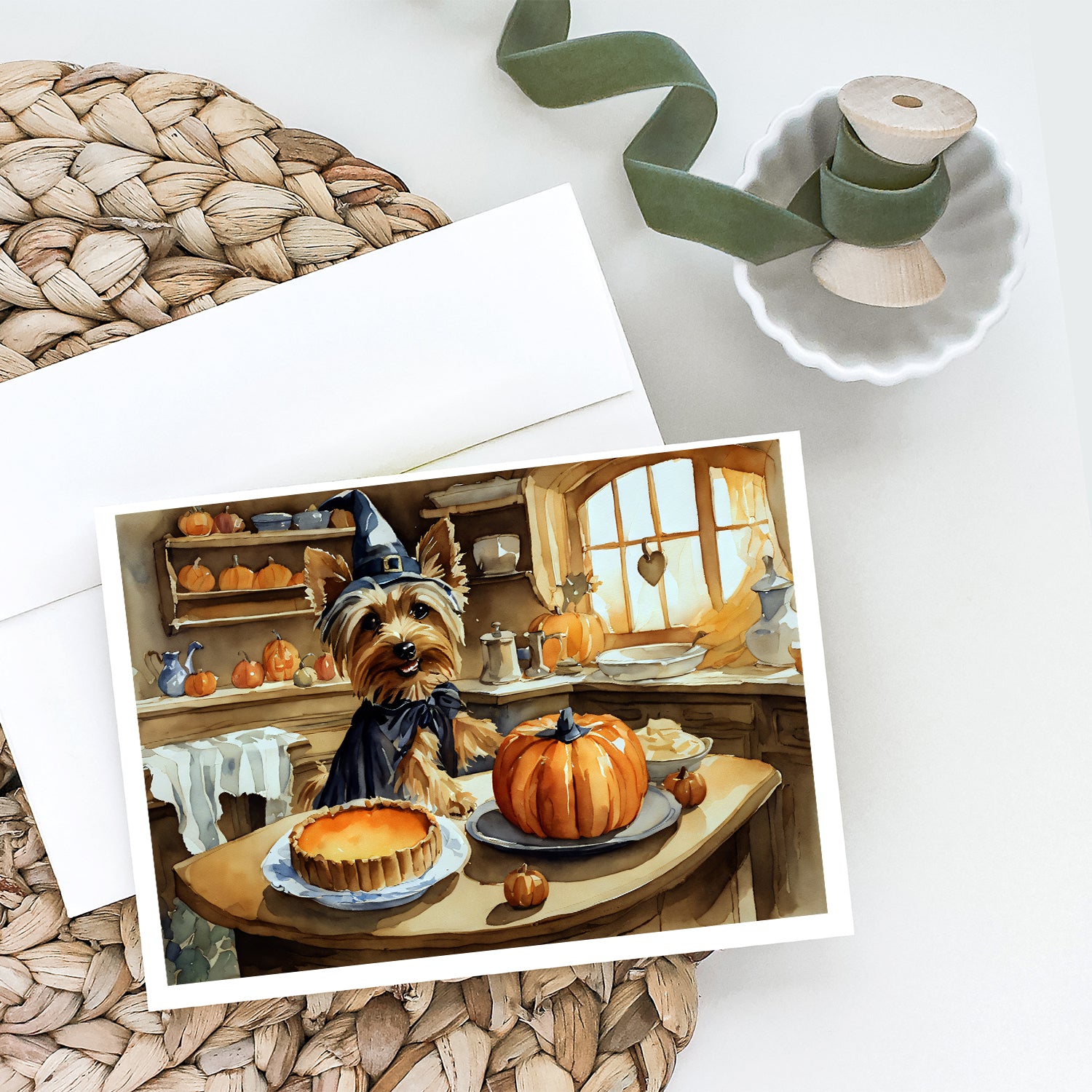 Silky Terrier Fall Kitchen Pumpkins Greeting Cards and Envelopes Pack of 8  the-store.com.