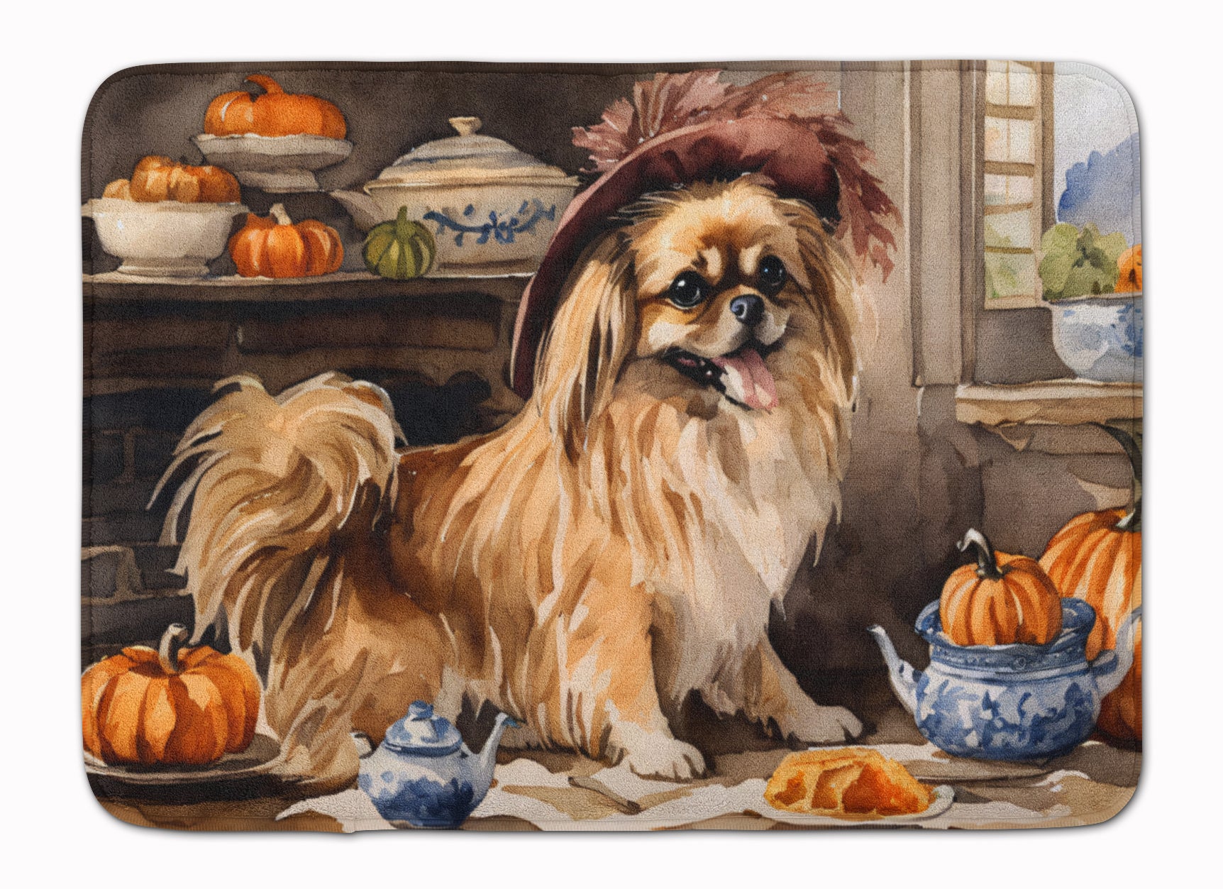 Buy this Tibetan Spaniel Fall Kitchen Pumpkins Memory Foam Kitchen Mat