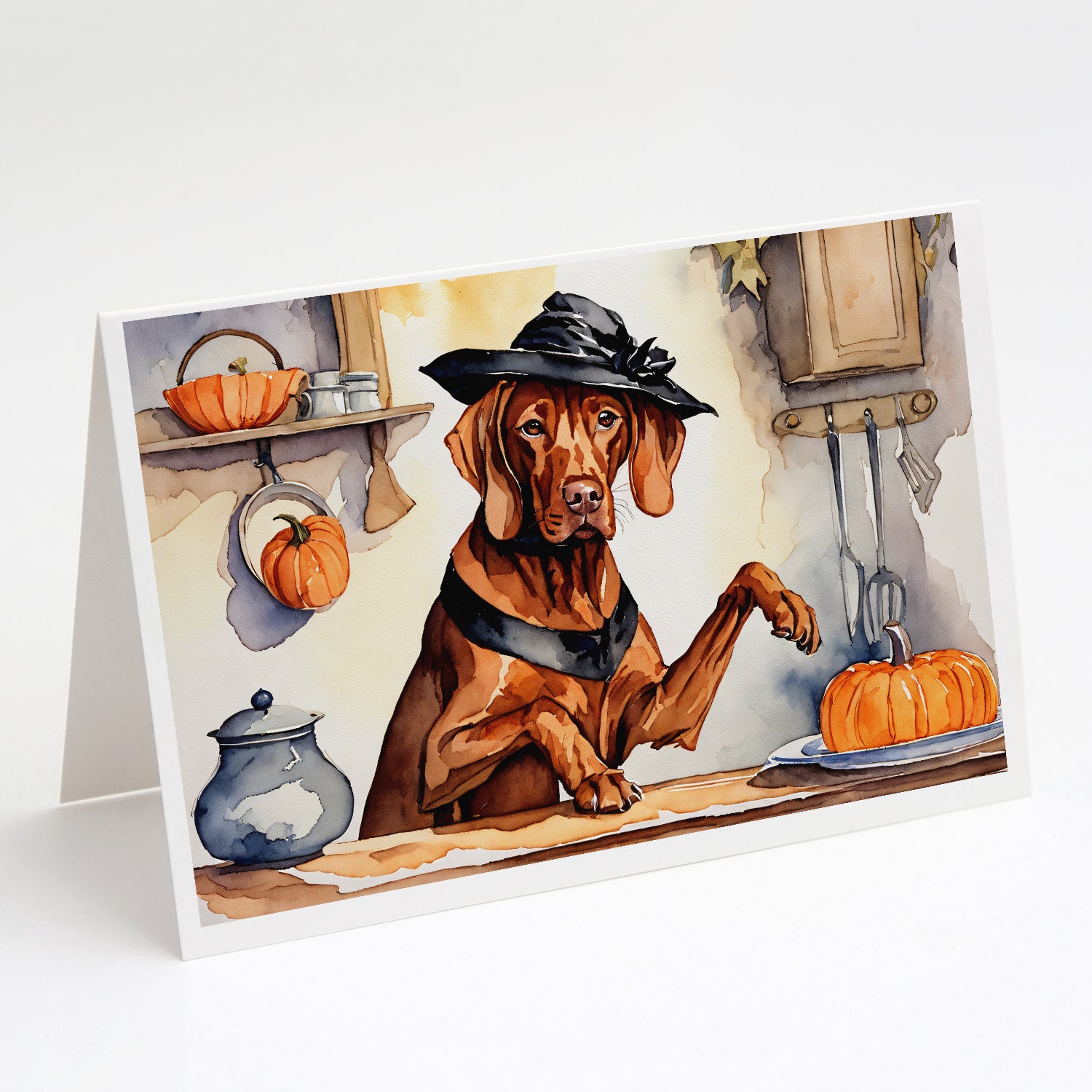 Buy this Vizsla Fall Kitchen Pumpkins Greeting Cards and Envelopes Pack of 8