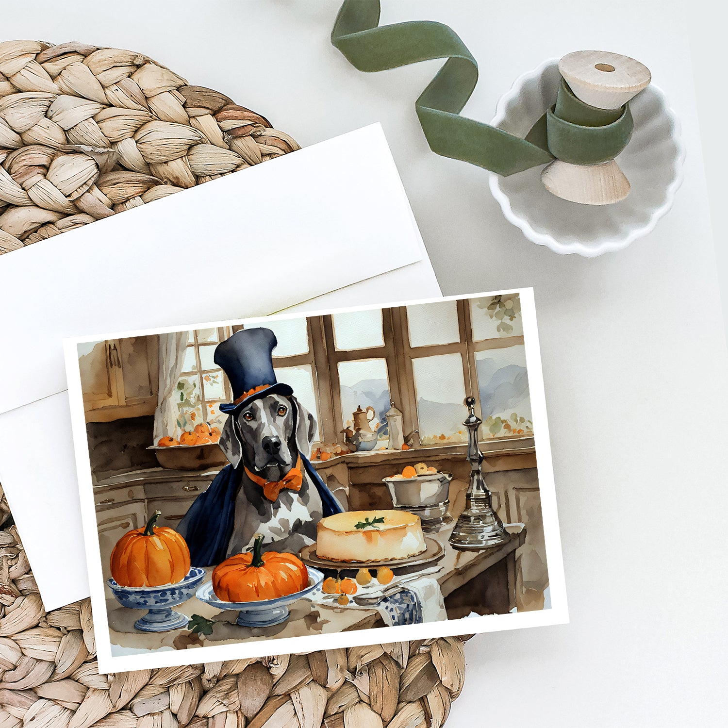 Weimaraner Fall Kitchen Pumpkins Greeting Cards and Envelopes Pack of 8  the-store.com.