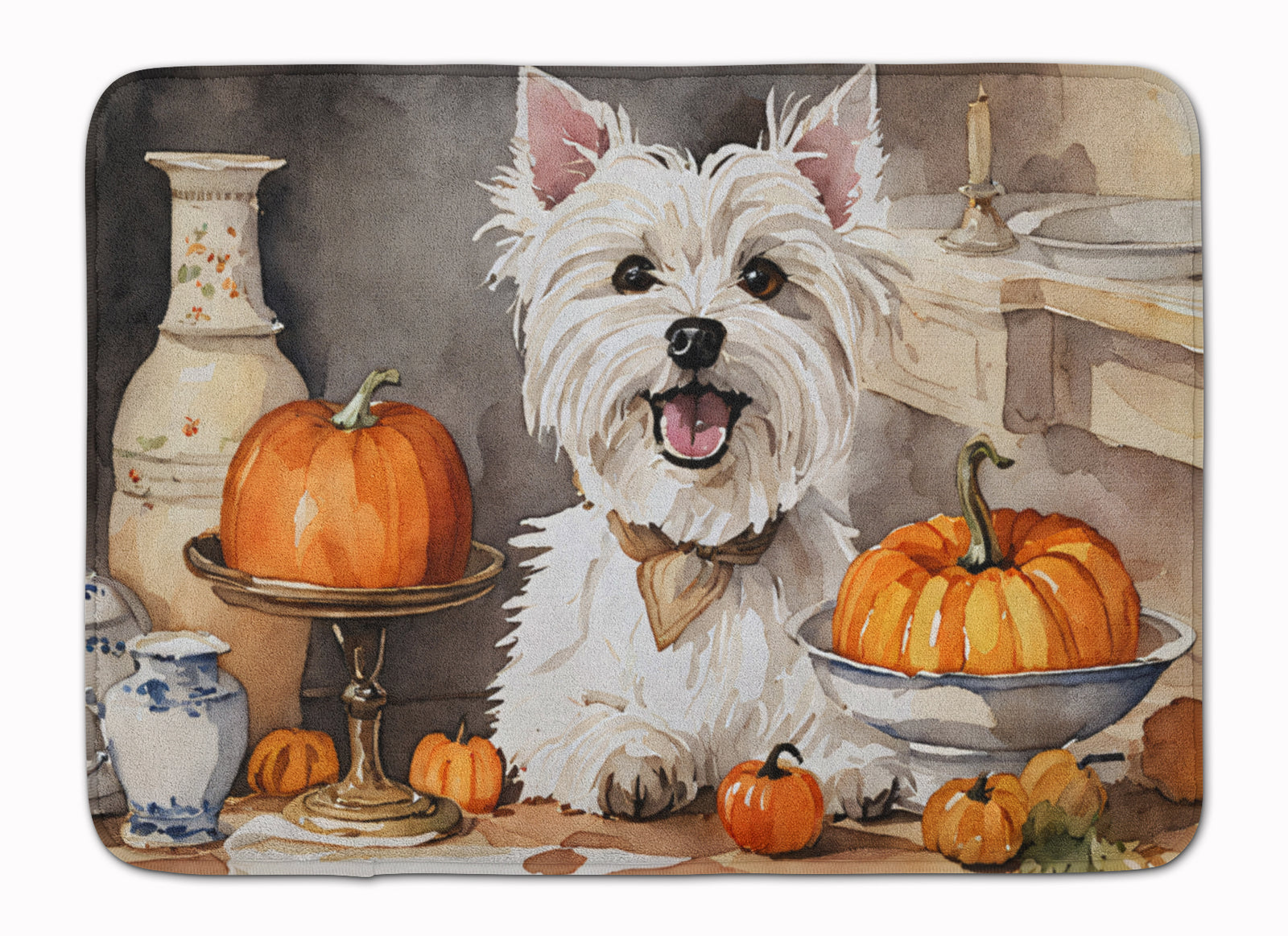 Buy this Westie Fall Kitchen Pumpkins Memory Foam Kitchen Mat