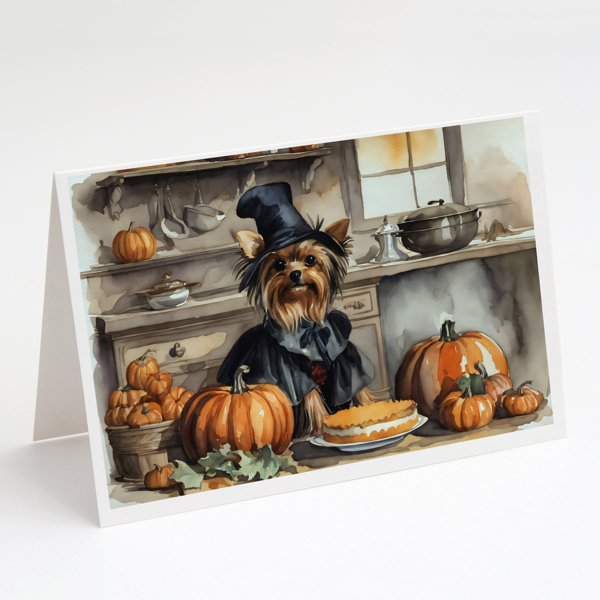 Buy this Yorkie Fall Kitchen Pumpkins Greeting Cards and Envelopes Pack of 8