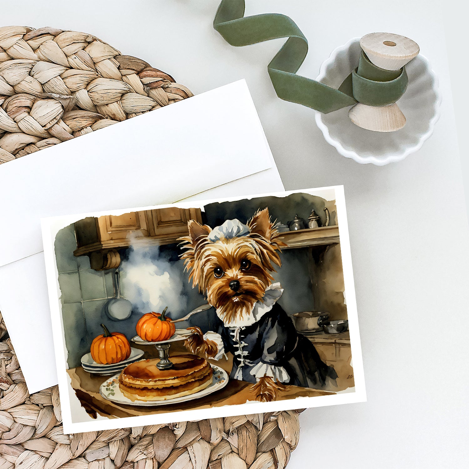 Yorkie Fall Kitchen Pumpkins Greeting Cards and Envelopes Pack of 8  the-store.com.